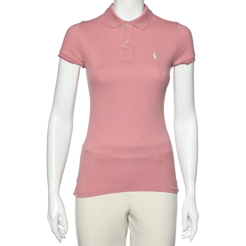Pre Owned Ralph Lauren Pink Cotton Pique Skinny Polo T-Shirt S