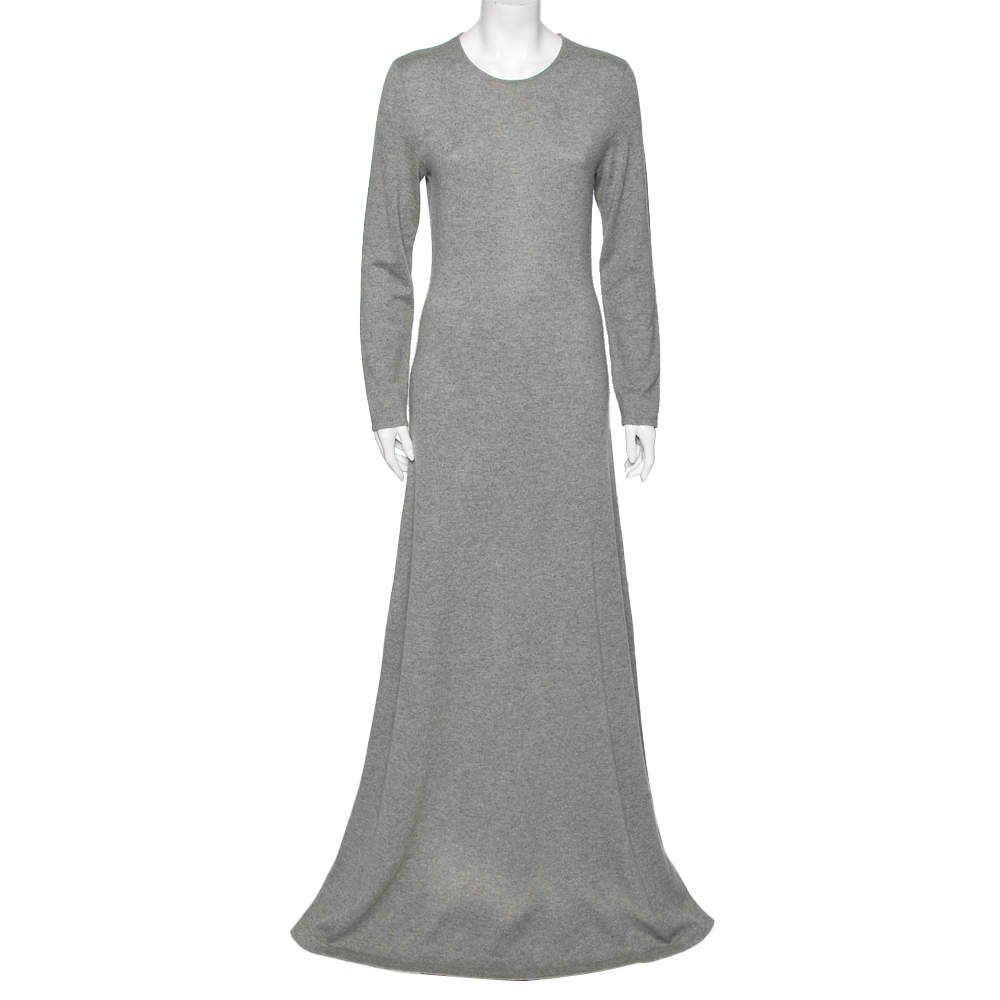Pre Owned Ralph Lauren Grey Cashmere Long Sleeve Maxi Dress L