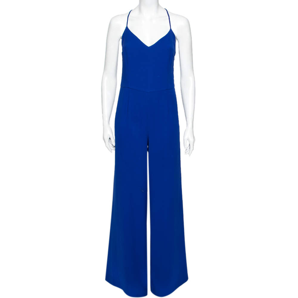 Pre Owned Ralph Lauren Blue Crepe Sleeveless Jumpsuit L