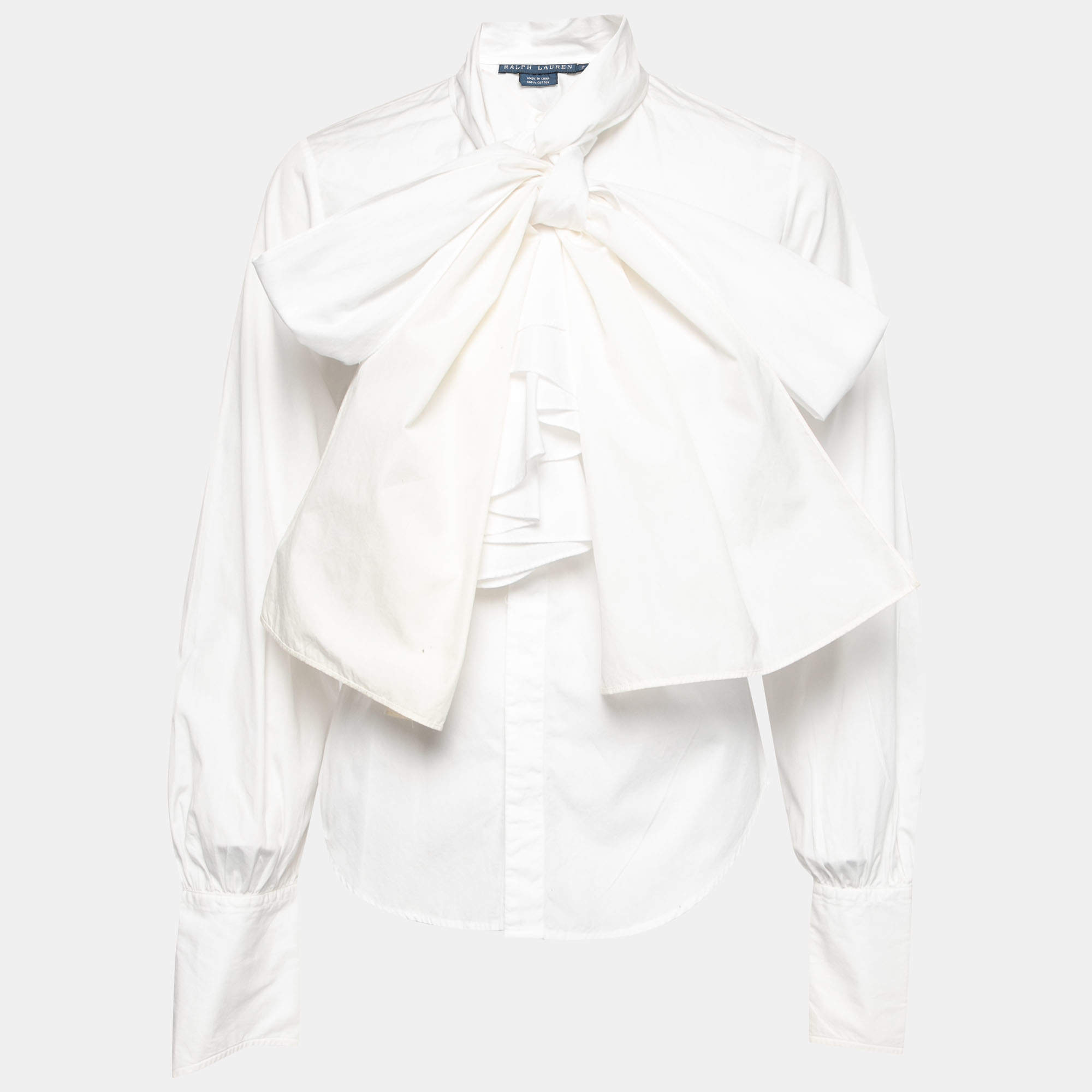 Pre Owned Ralph Lauren White Cotton Neck Tie Detail Button Front Shirt S