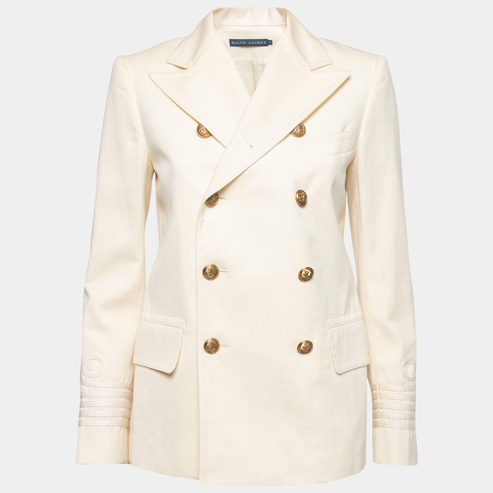 مملوكة مسبقًا Ralph Lauren Cream Wool & Cotton Double Breasted Blazer S
