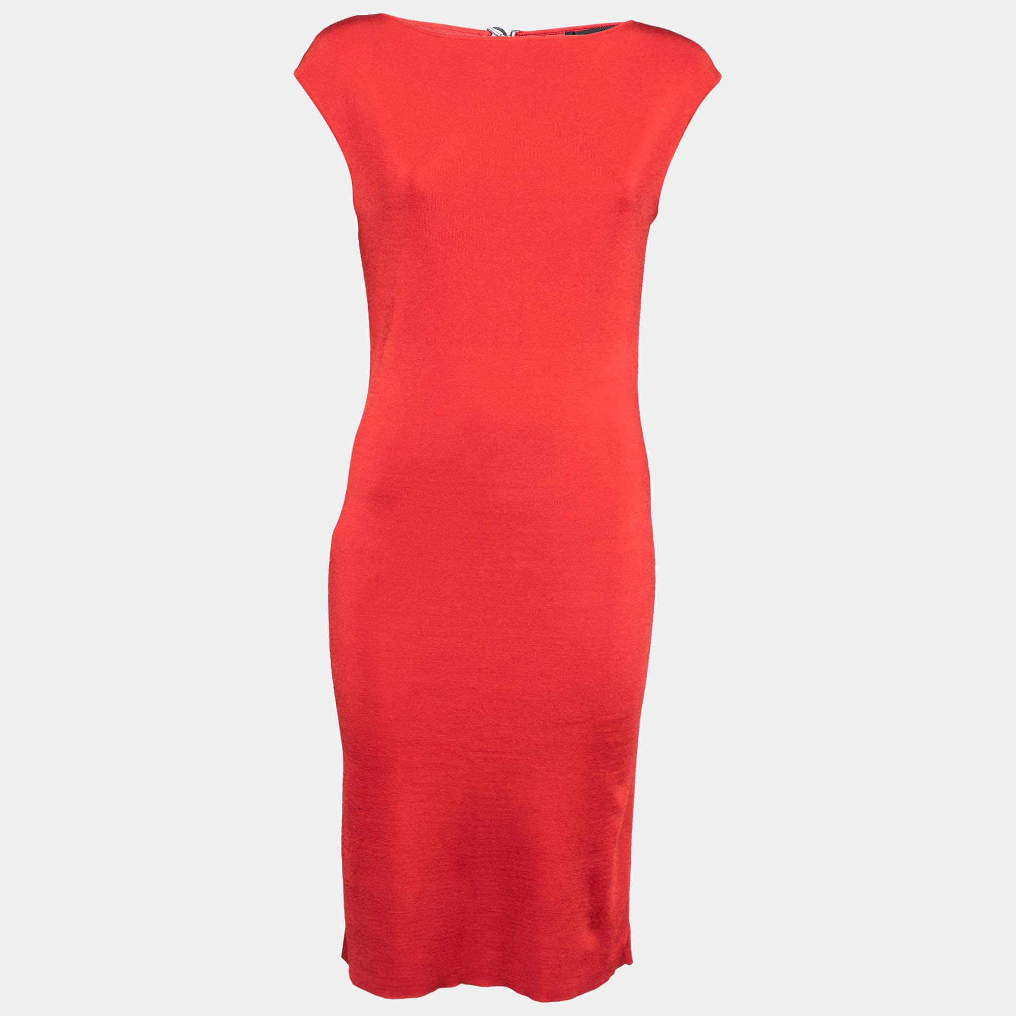 Pre Owned فستان رالف لورين باندج أحمر بلا أكمام مقاس كبير - لارج