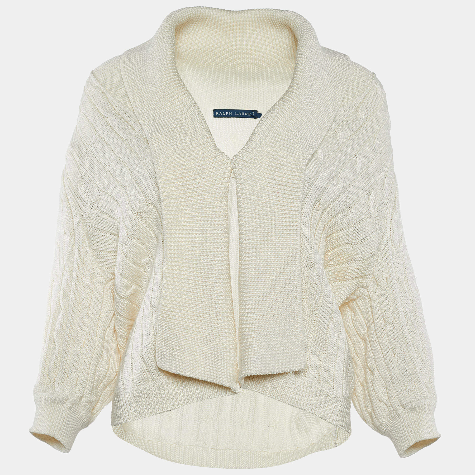 Pre Owned Ralph Lauren Cream Cotton Knit Button Front Cardigan L