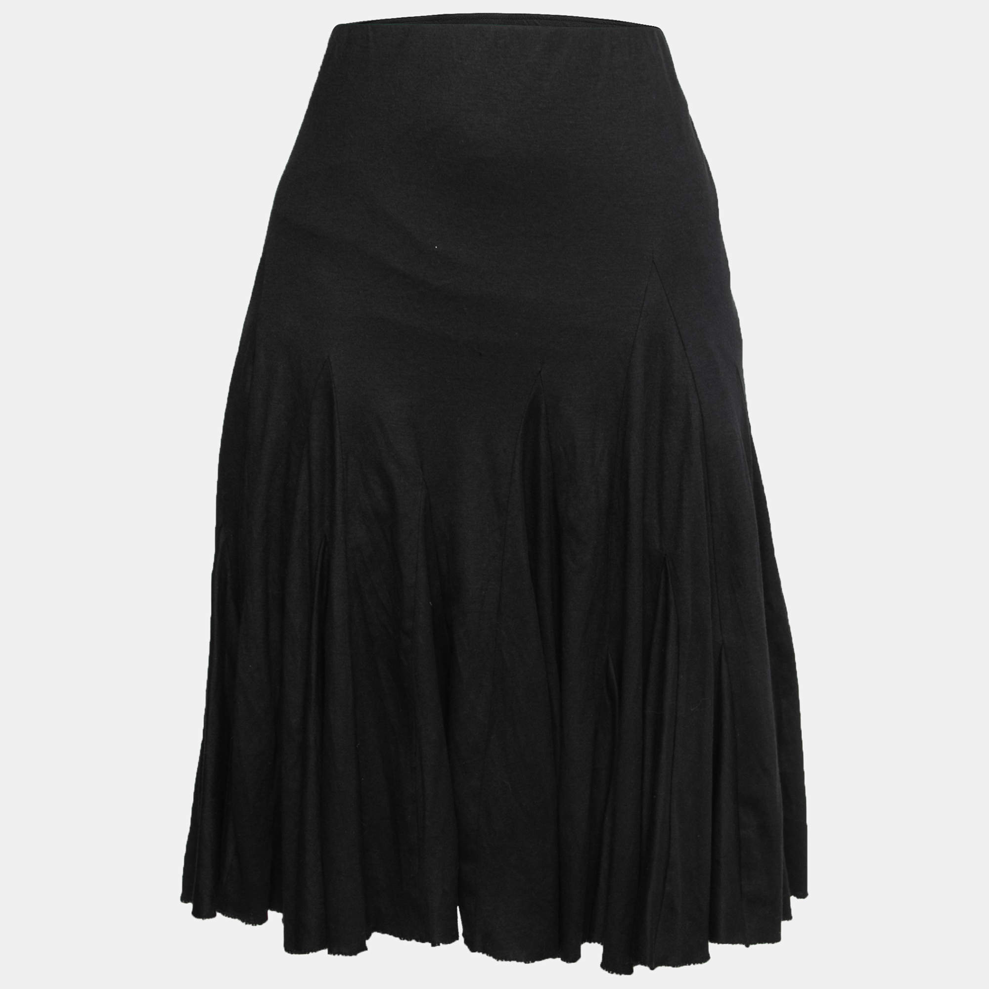 Ralph Lauren Black Cotton Asymmetrical Hem Midi Skirt L
