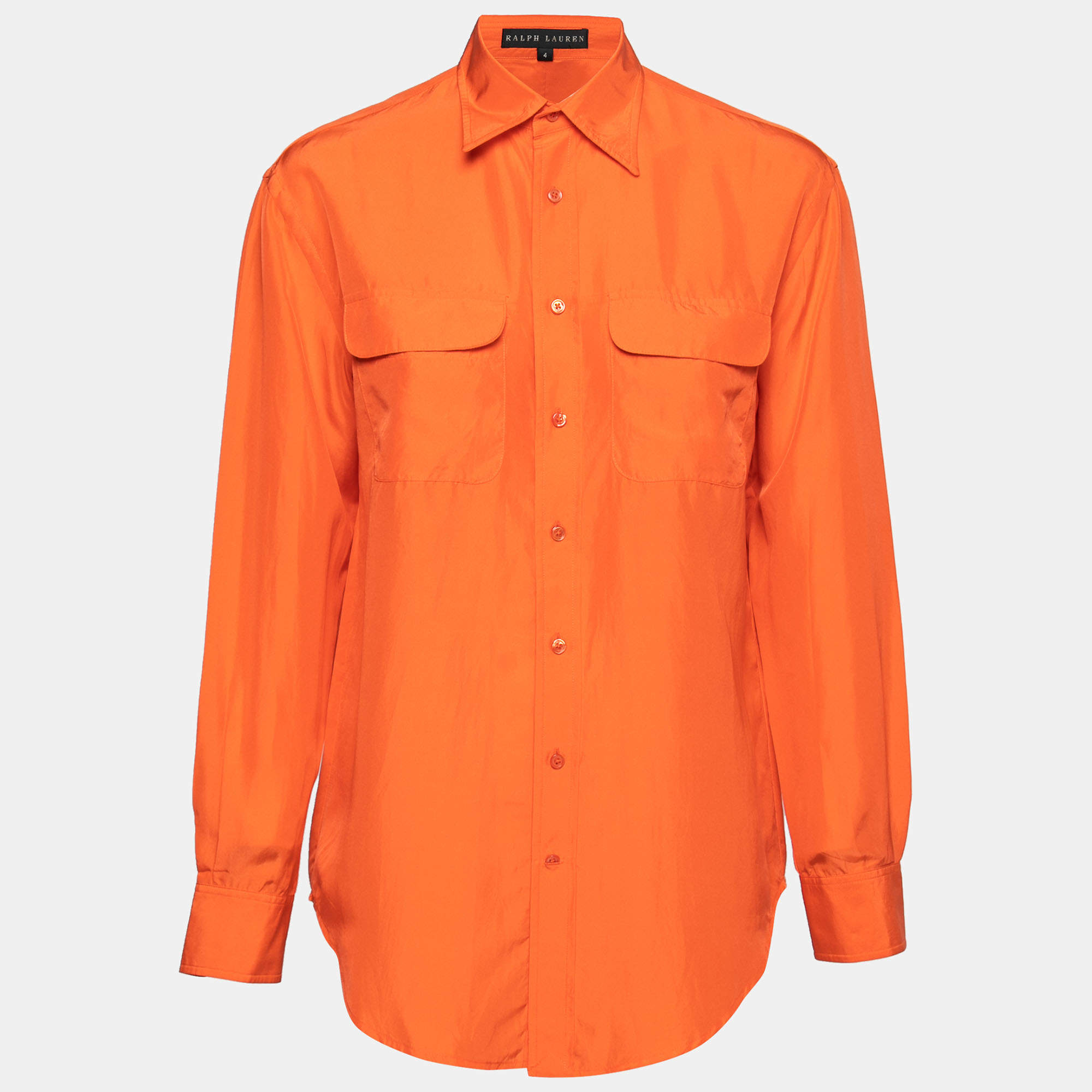 Pre Owned Ralph Lauren Orange Silk Button Front Shirt S