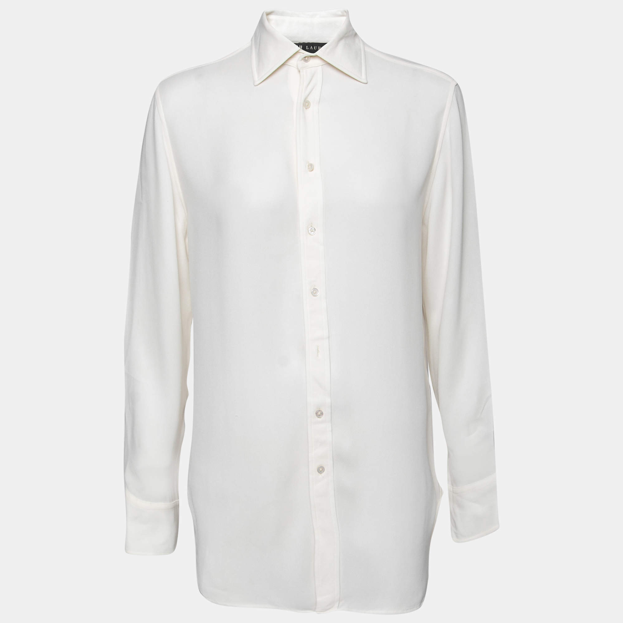 Pre Owned Ralph Lauren White Crepe Button Front Shirt S