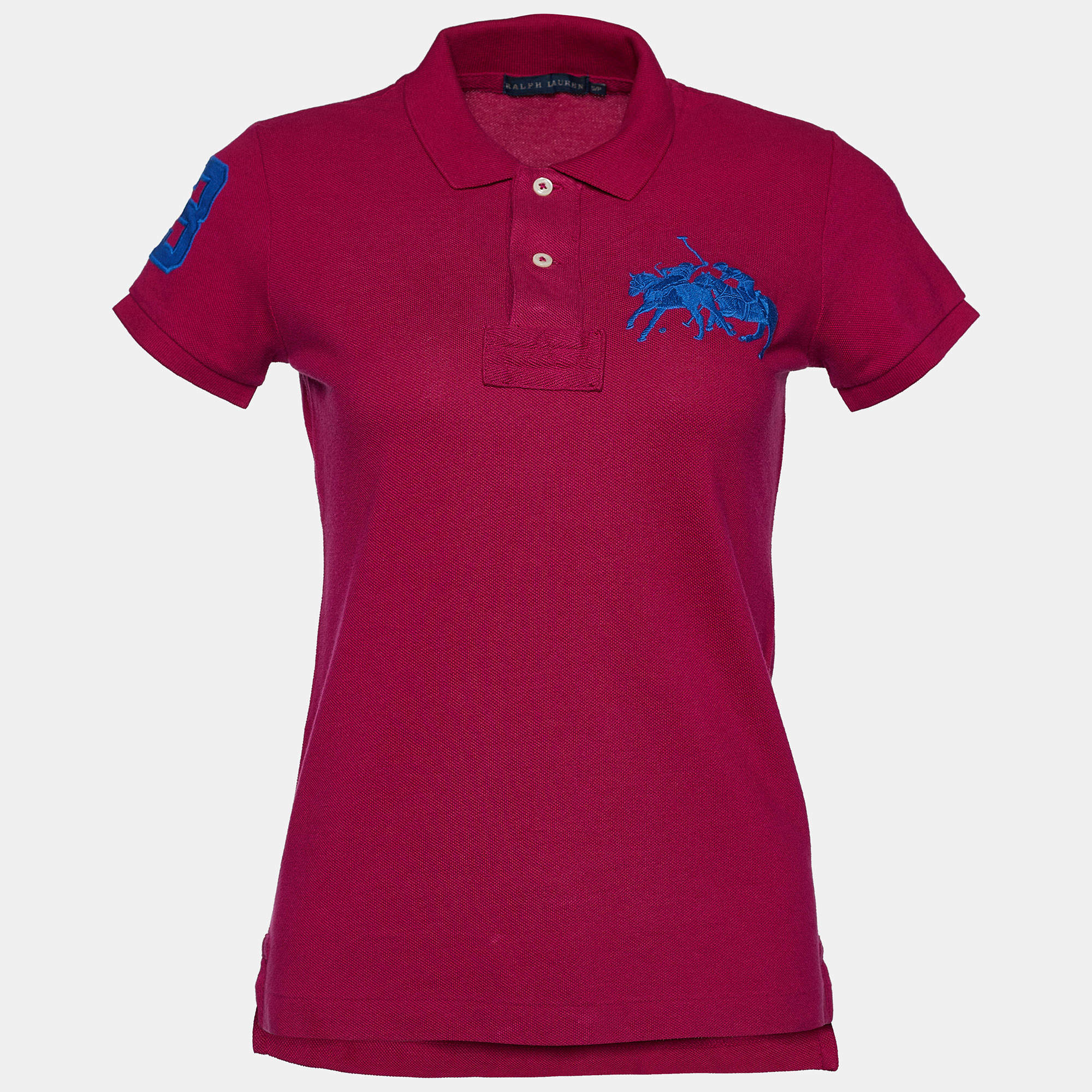 Pre Owned Ralph Lauren Pink Logo Embroidered Cotton Pique Polo T-Shirt S