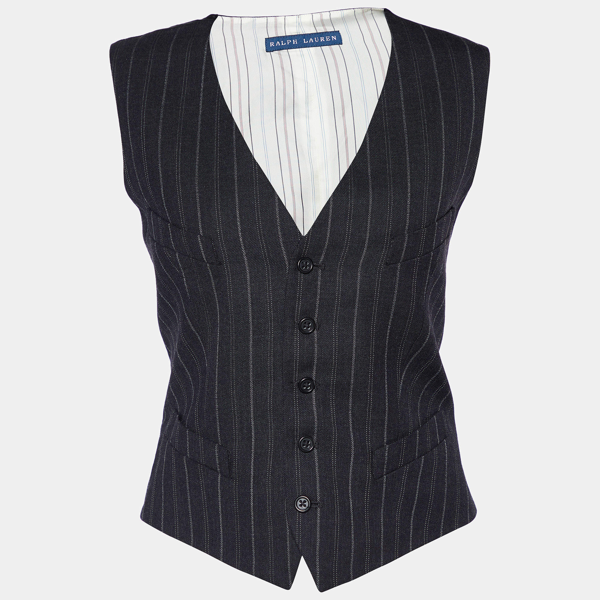 Pre Owned Ralph Lauren Grey  Striped Wool Vest M