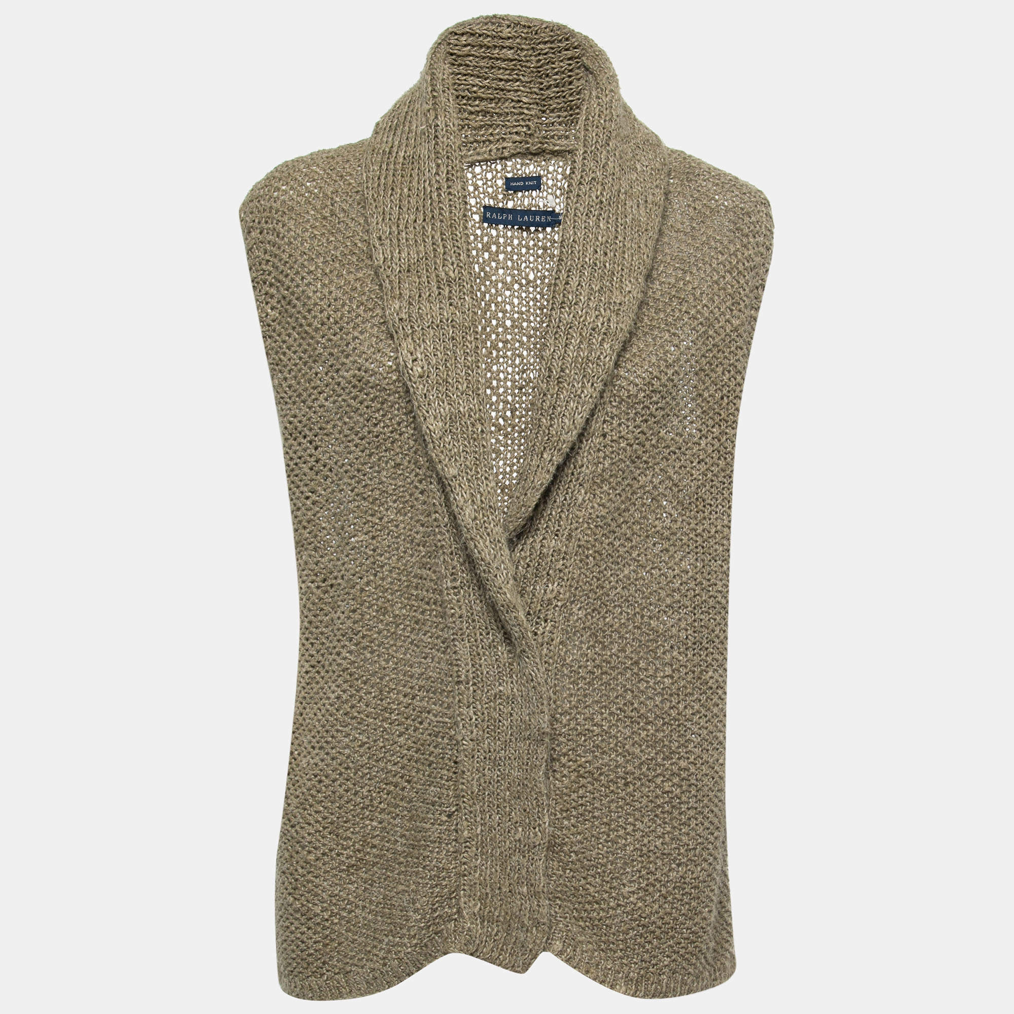 Pre Owned Ralph Lauren Light Green Hand Knit Linen Sleeveless Cardigan M