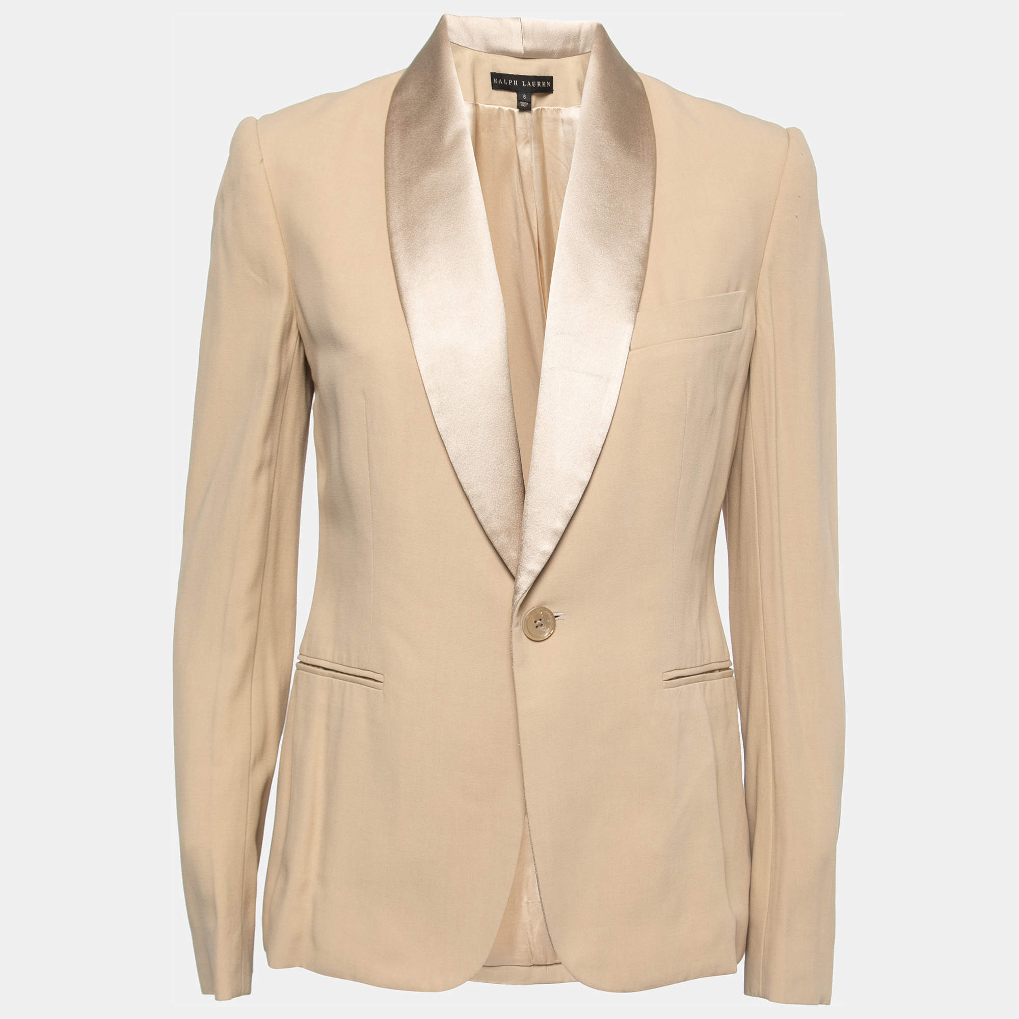 Pre Owned Ralph Lauren Beige Crepe Single-Button Blazer M
