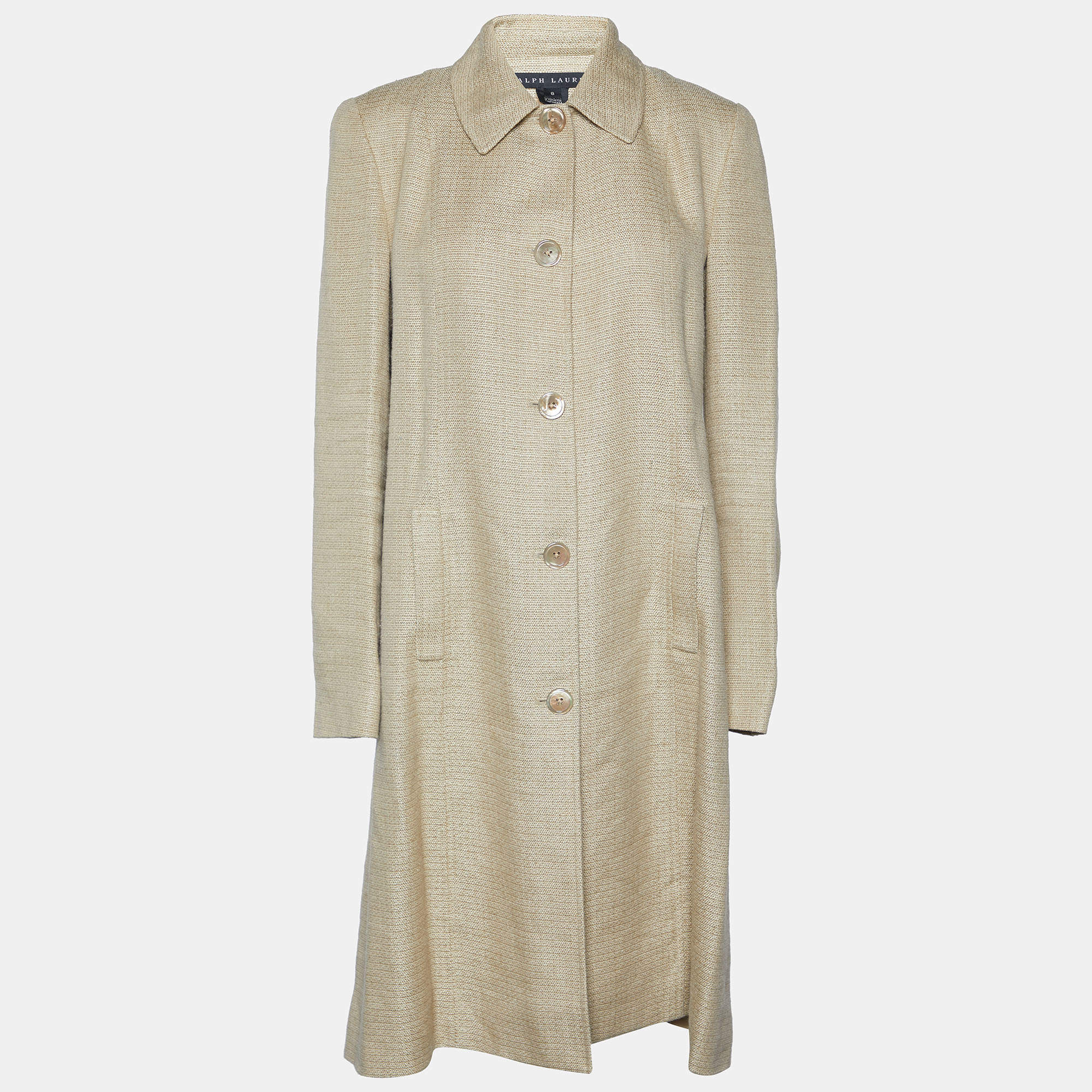 Pre Owned Ralph Lauren Gold Linen & Silk Button Front Coat M