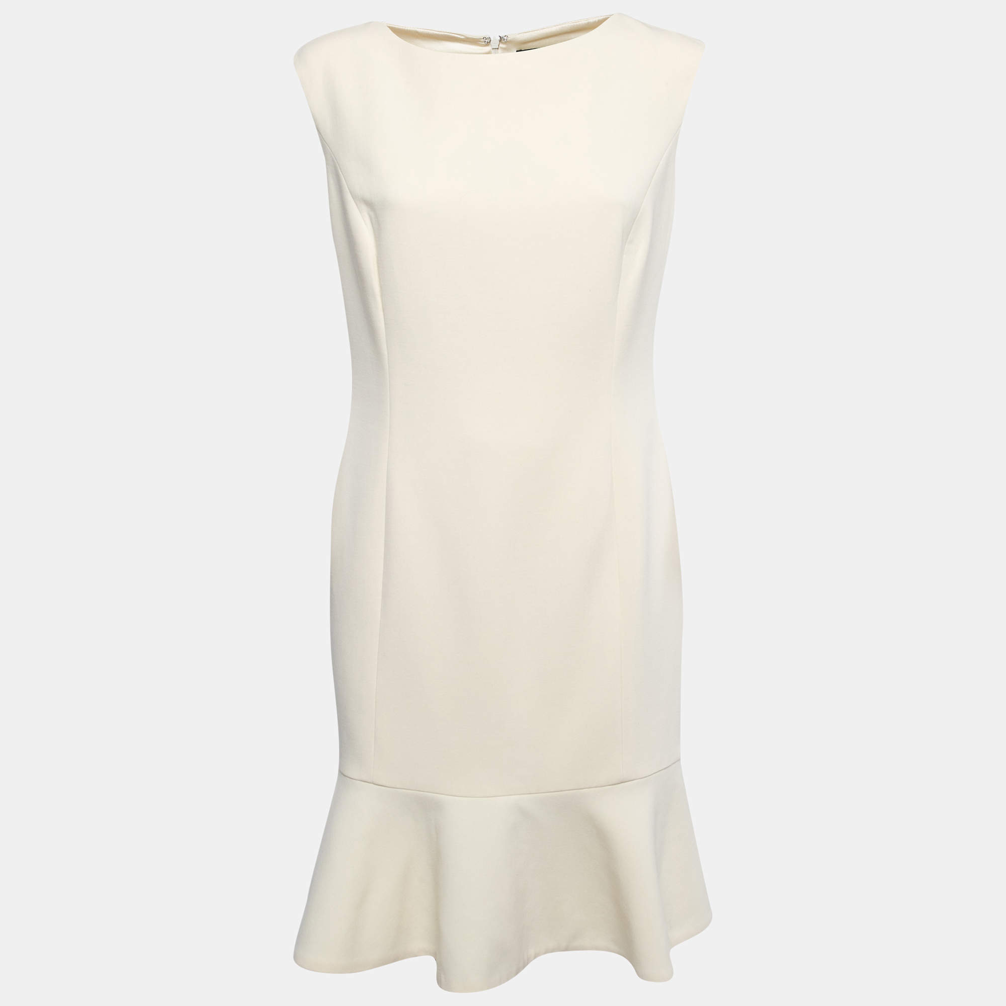 Pre Owned Ralph Lauren Cream Wool Sleeveless Flared Short Dress M