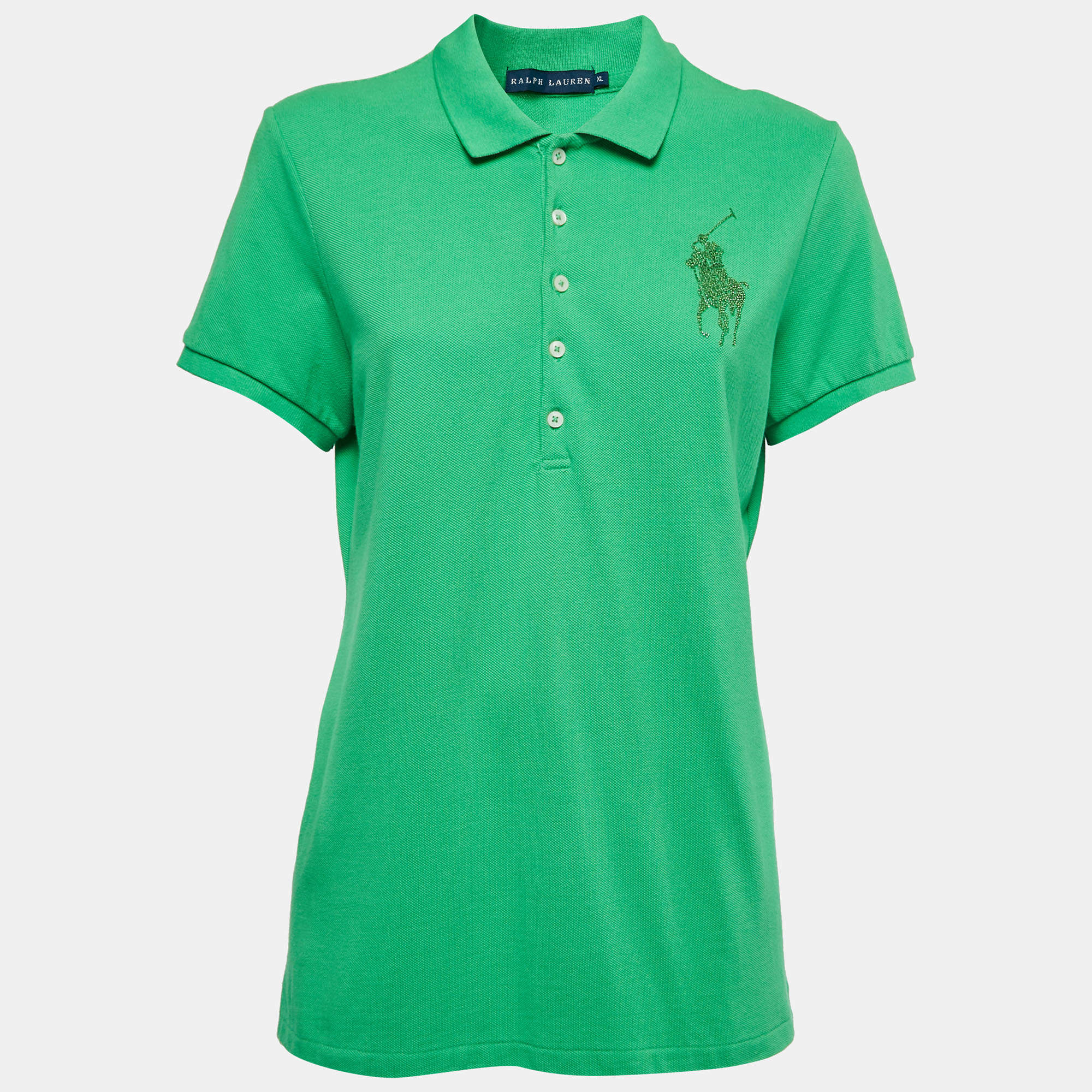 Ralph Lauren Green Cotton Crystal Logo Embellished Polo T-Shirt XL Ralph  Lauren