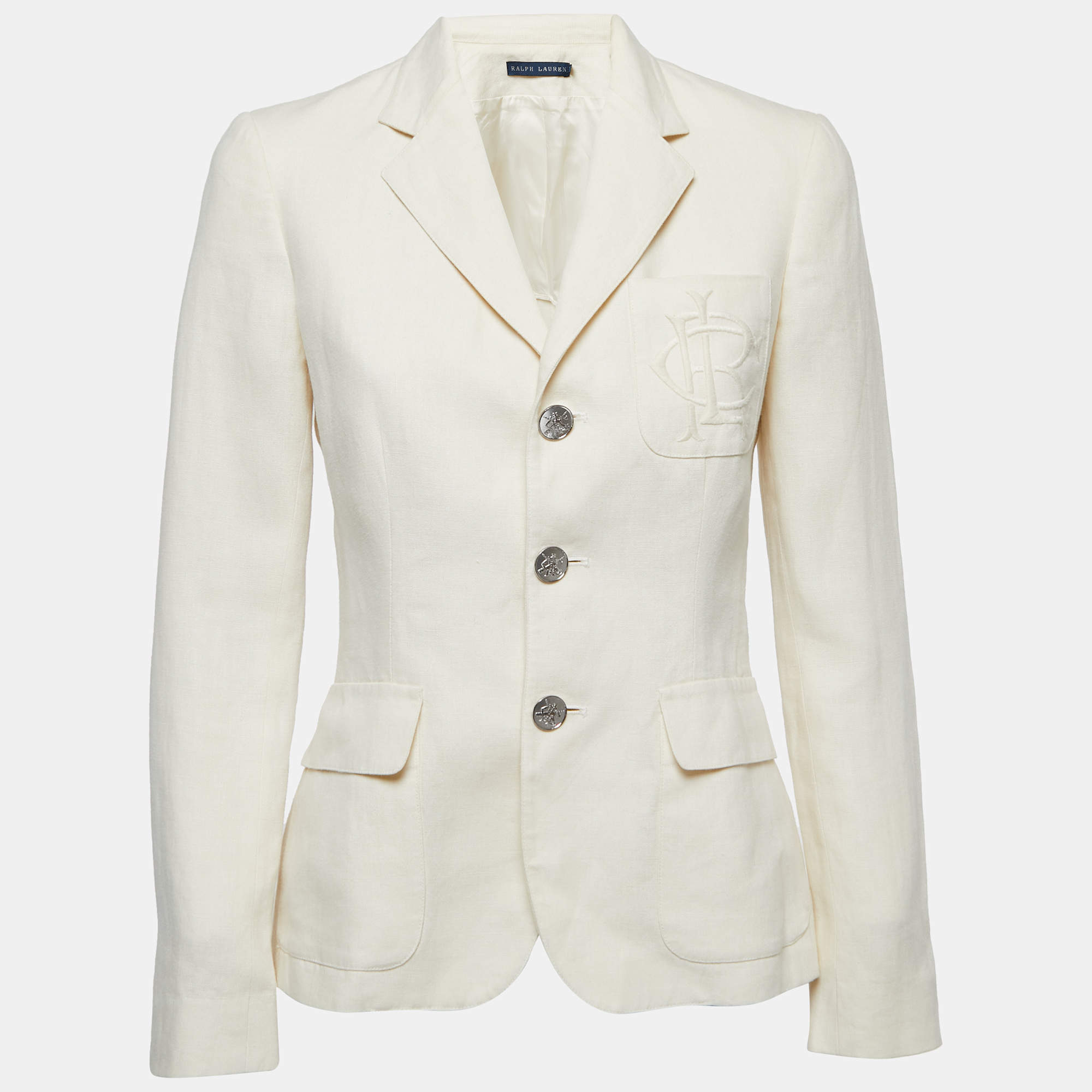 Ralph Lauren Cream Linen Button Front Blazer S
