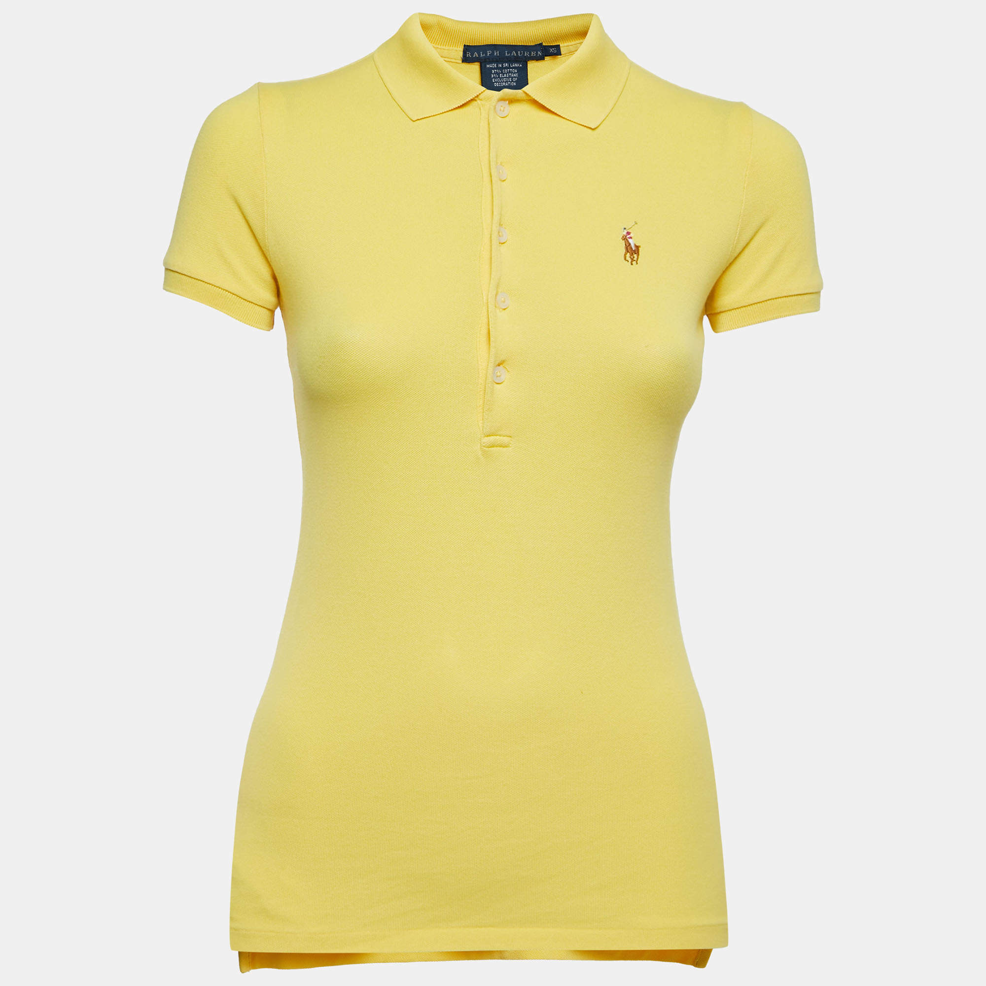 Pre Owned Ralph Lauren Yellow Logo Embroidered Cotton Short Sleeve Polo T-Shirt XS