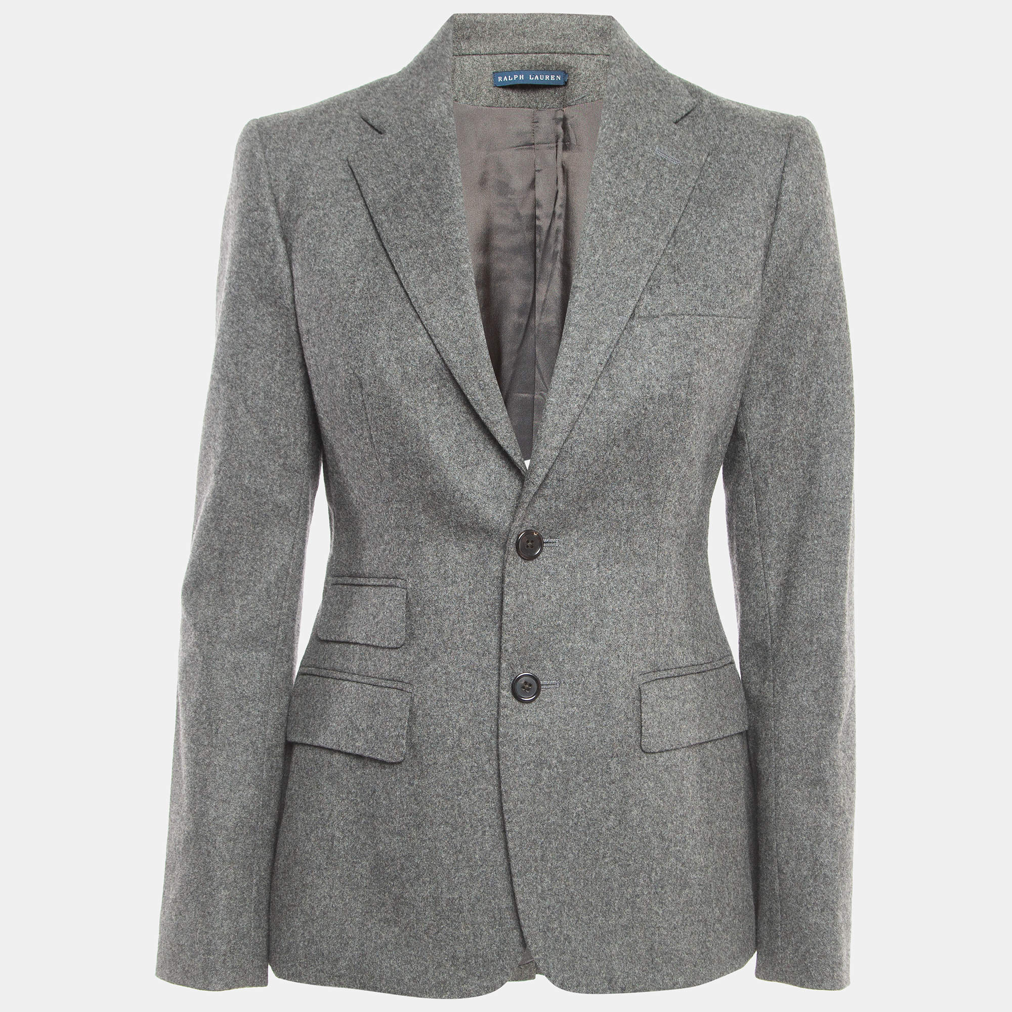 Pre Owned Lauren by Ralph Lauren Grey Virgin Wool & Rabbit Hair Single Breasted Blazer M