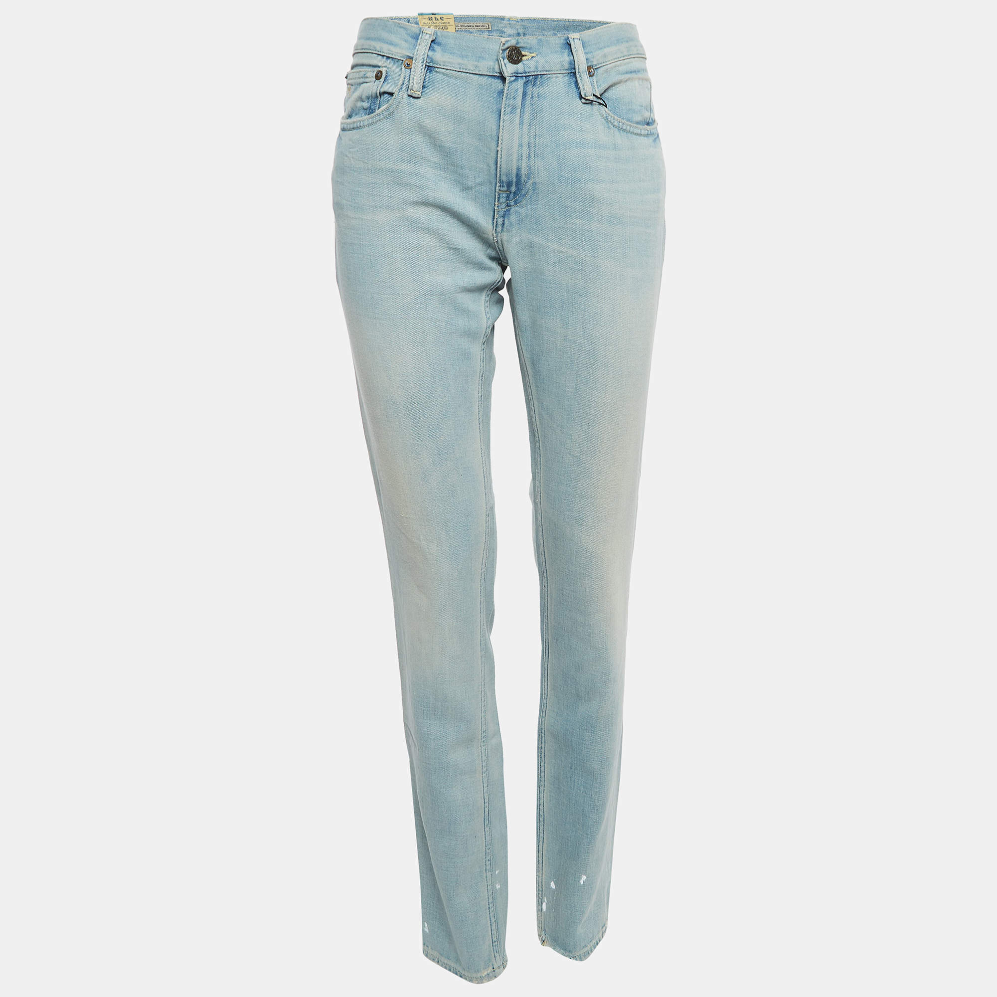 Pre Owned Ralph Lauren Blue Washed & Distressed Stacked Skinny Jeans M Waist 29"