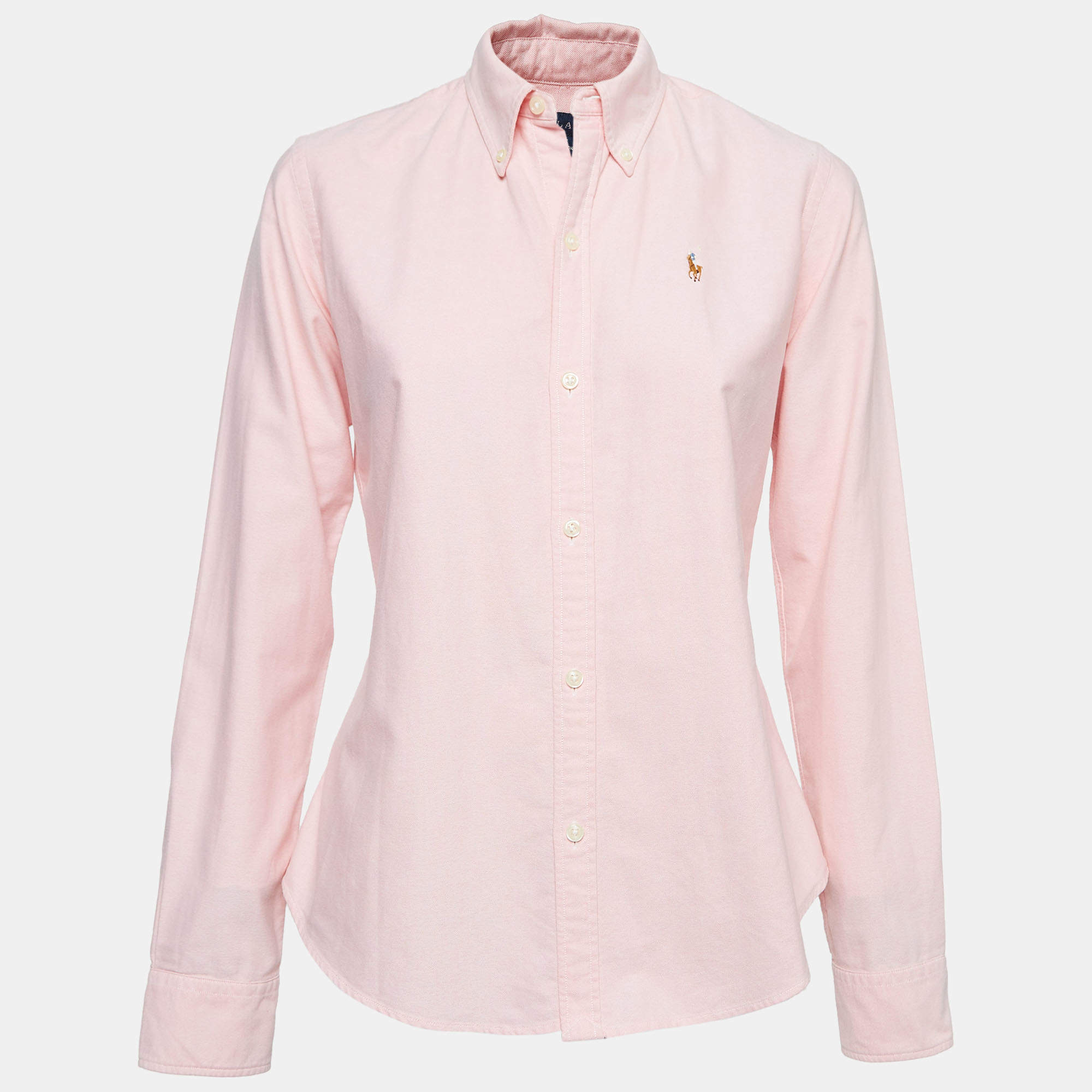 Pre Owned Ralph Lauren Pink Oxford Cotton Full Sleeve Slim Fit Shirt M