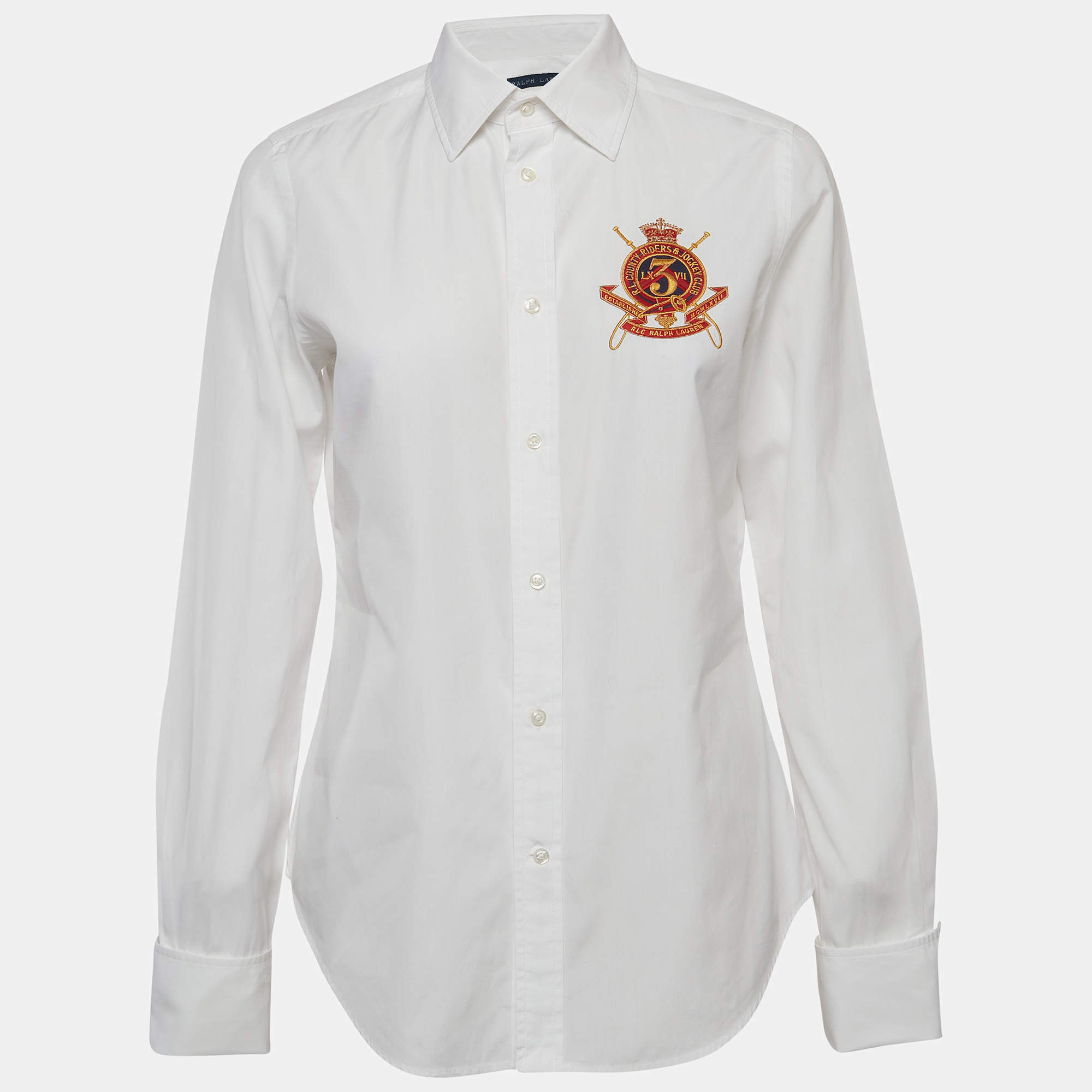 Pre Owned Ralph Lauren White Embroidered Cotton Tailored Shirt M