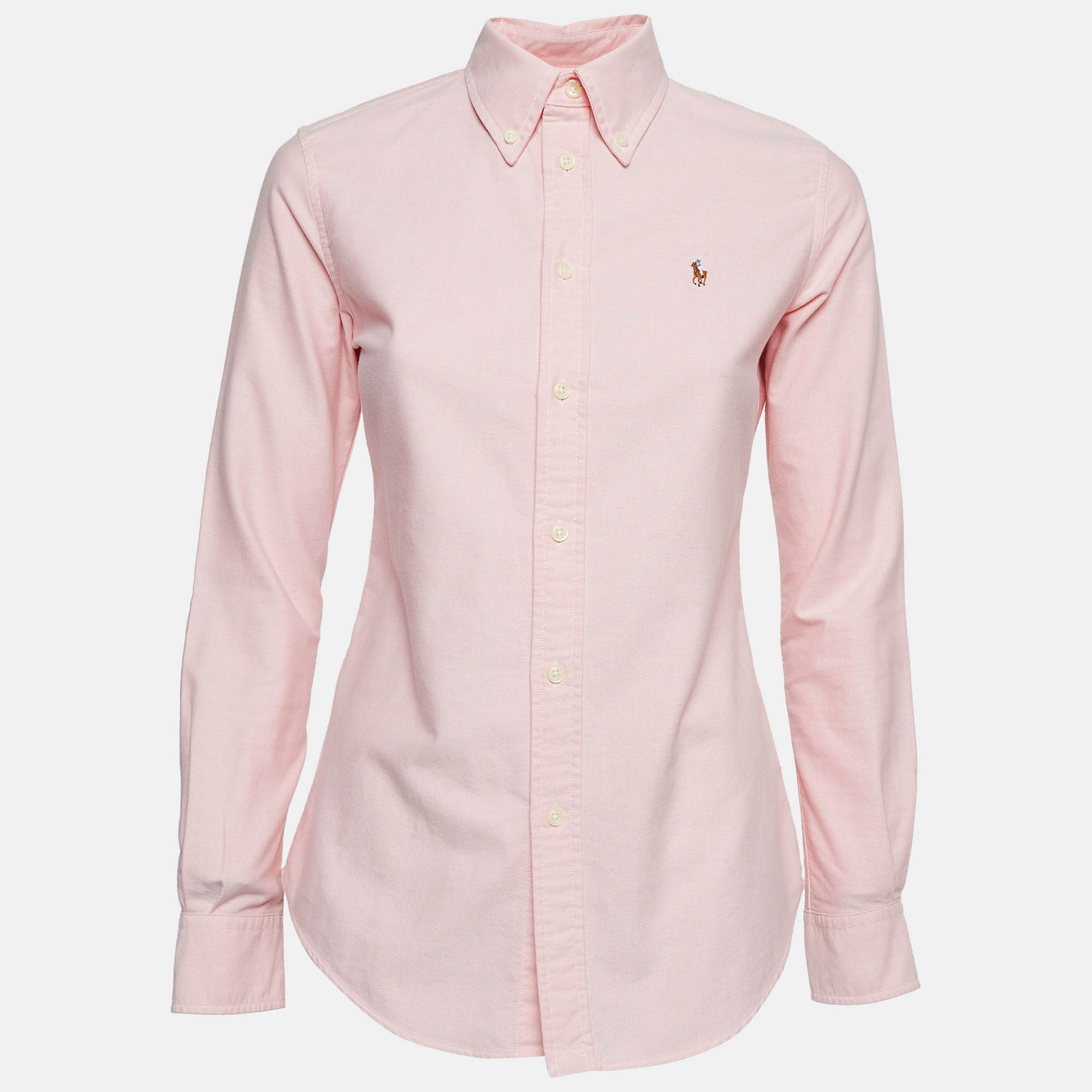 Pre Owned Ralph Lauren Pink Logo Embroidered Cotton Button Down Shirt XS