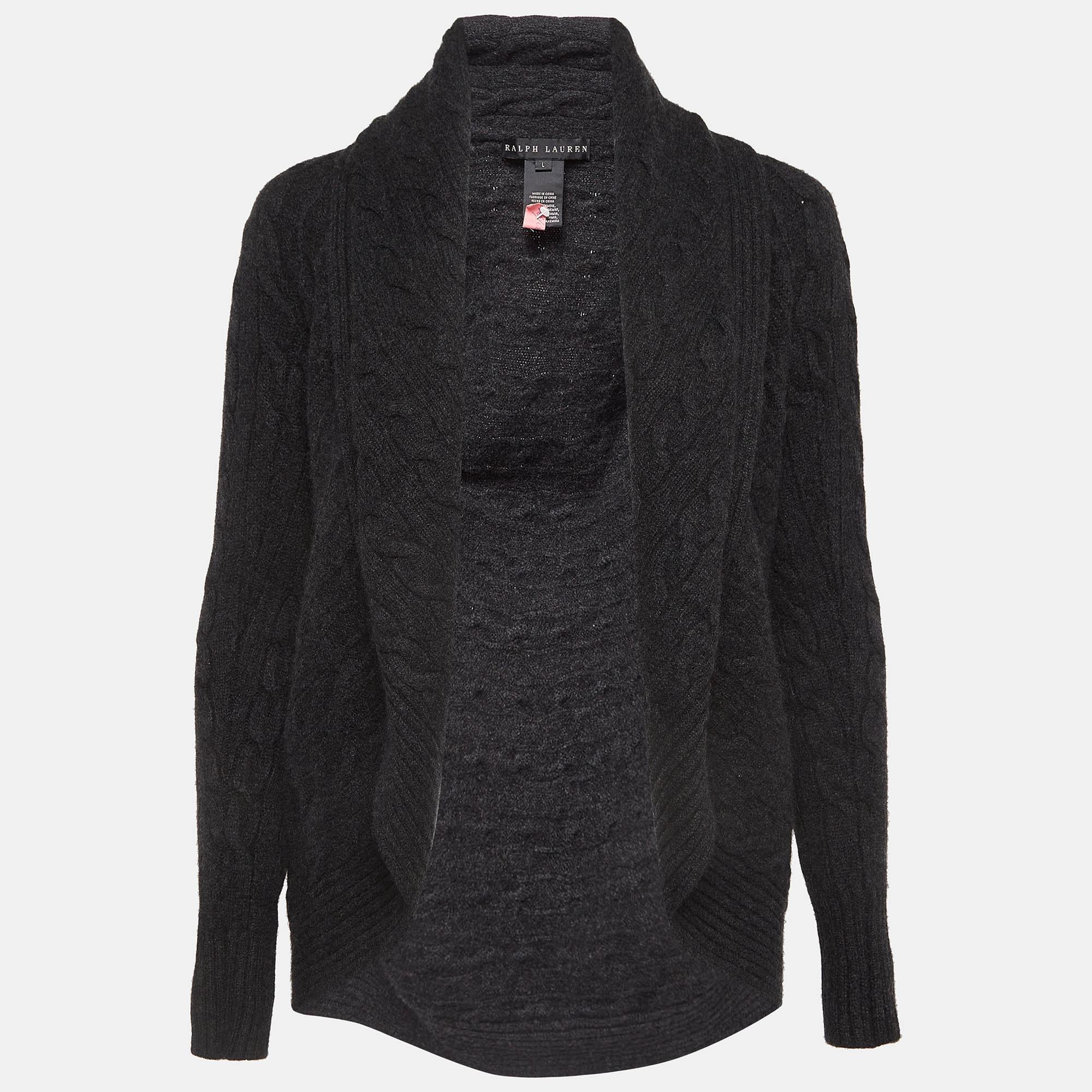 Pre Owned Ralph Lauren Grey Cashmere Knit Shawl Collar Cardigan L