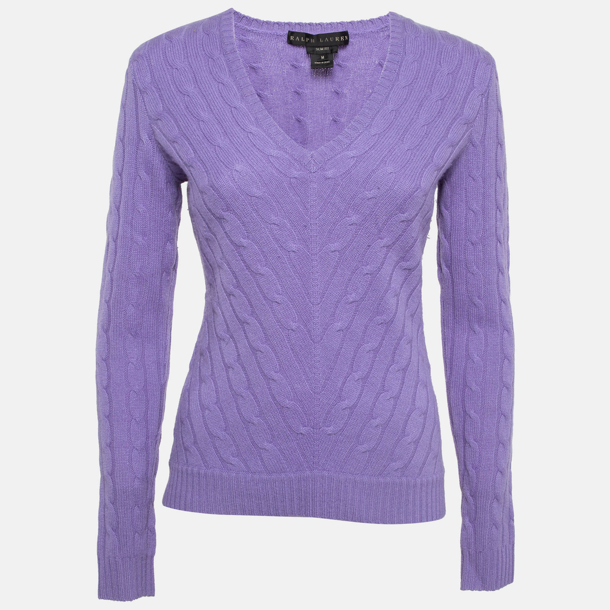 Pre Owned Ralph Lauren Light Purple Cashmere Cable Knit Sweater M