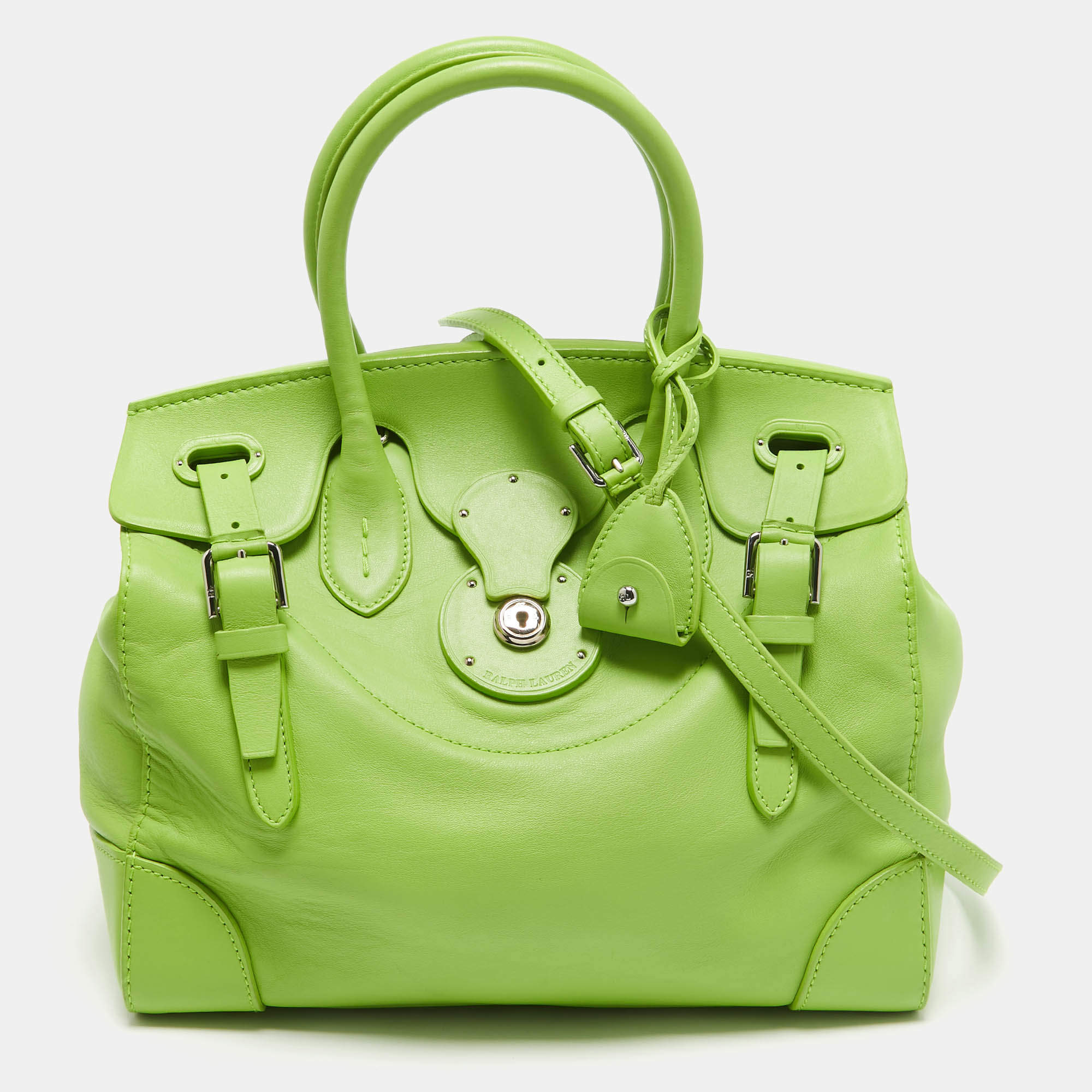 Pre Owned Ralph Lauren Apple Green Leather Ricky 33 Tote