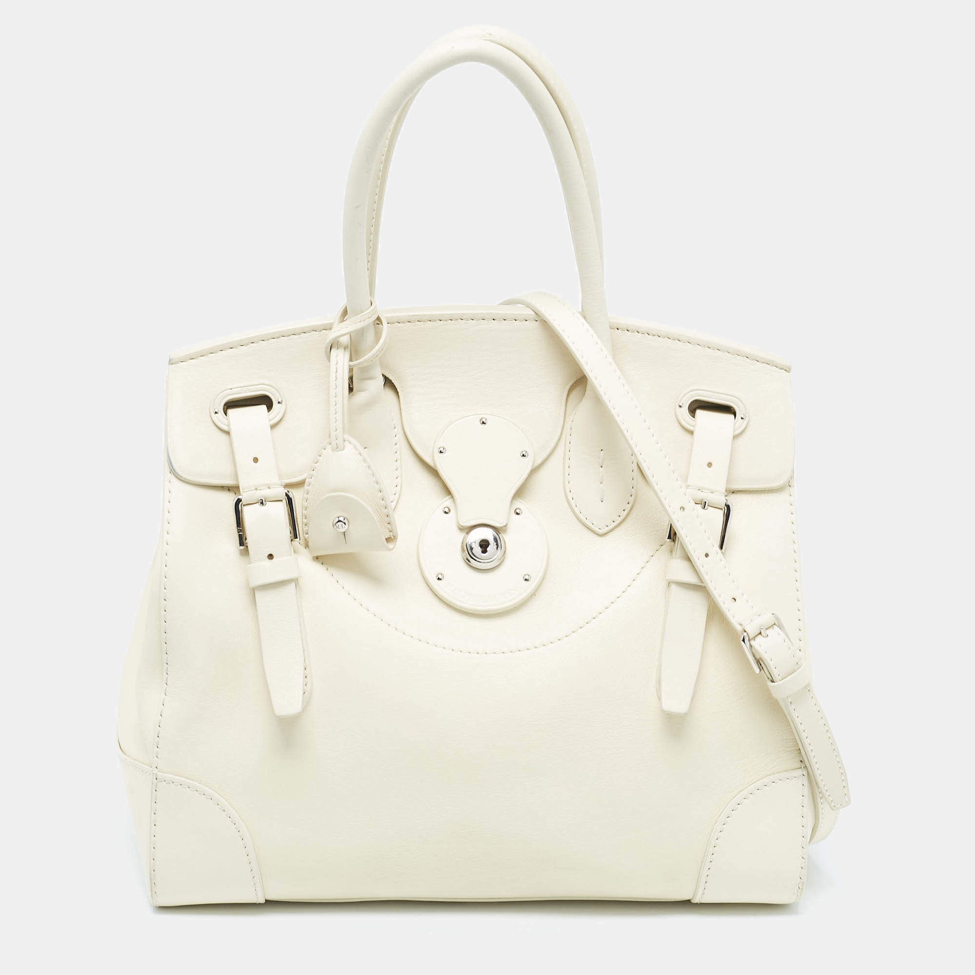 Pre Owned Ralph Lauren Light Cream Leather Soft Ricky 33 Tote