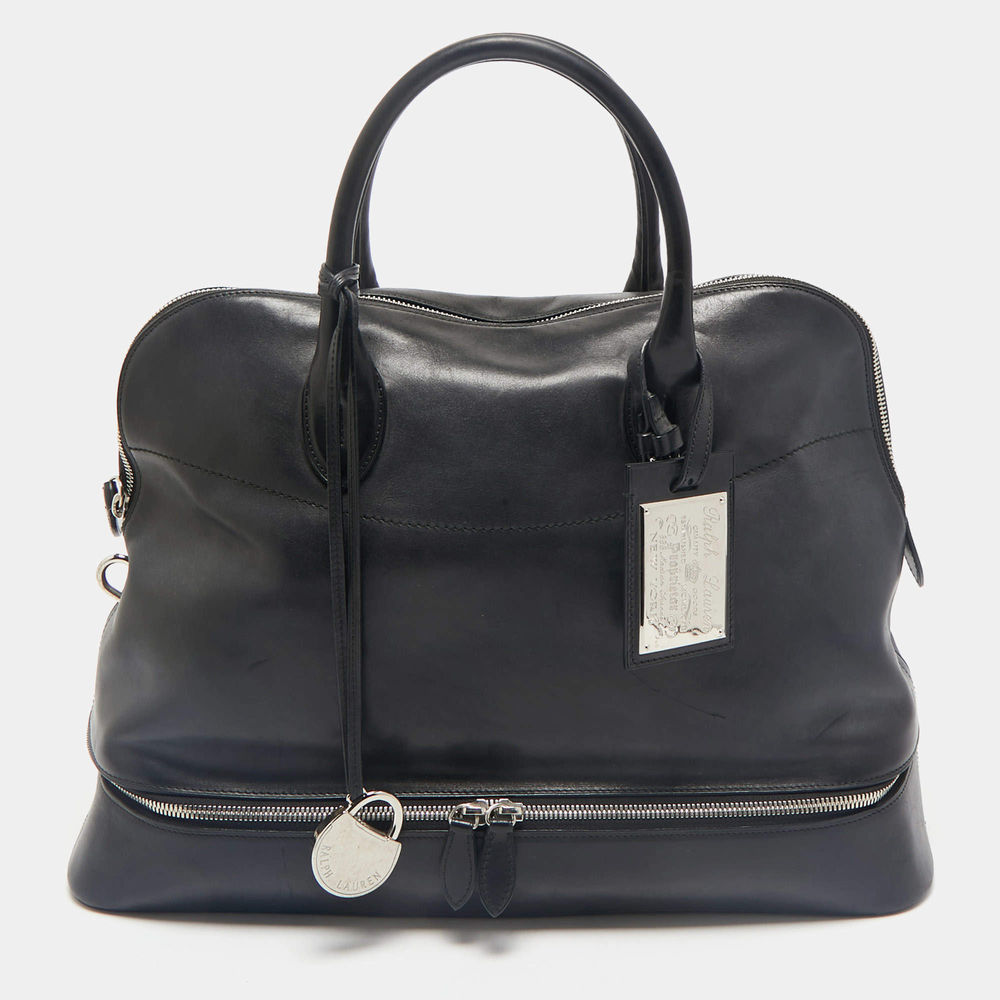Ralph Lauren Black Leather Dome Zip Satchel