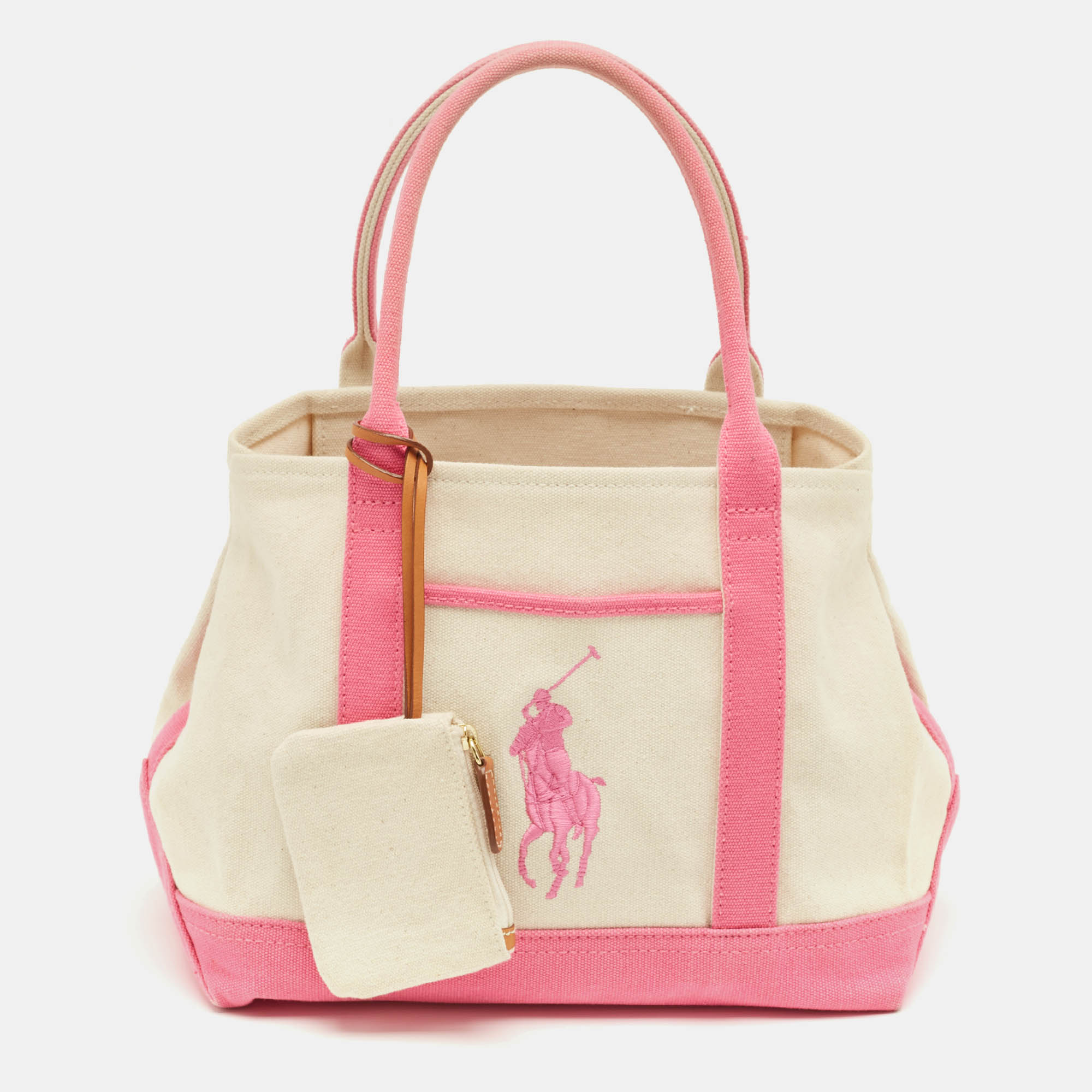 Pre Owned Ralph Lauren Pink/Ivory Canvas Tote