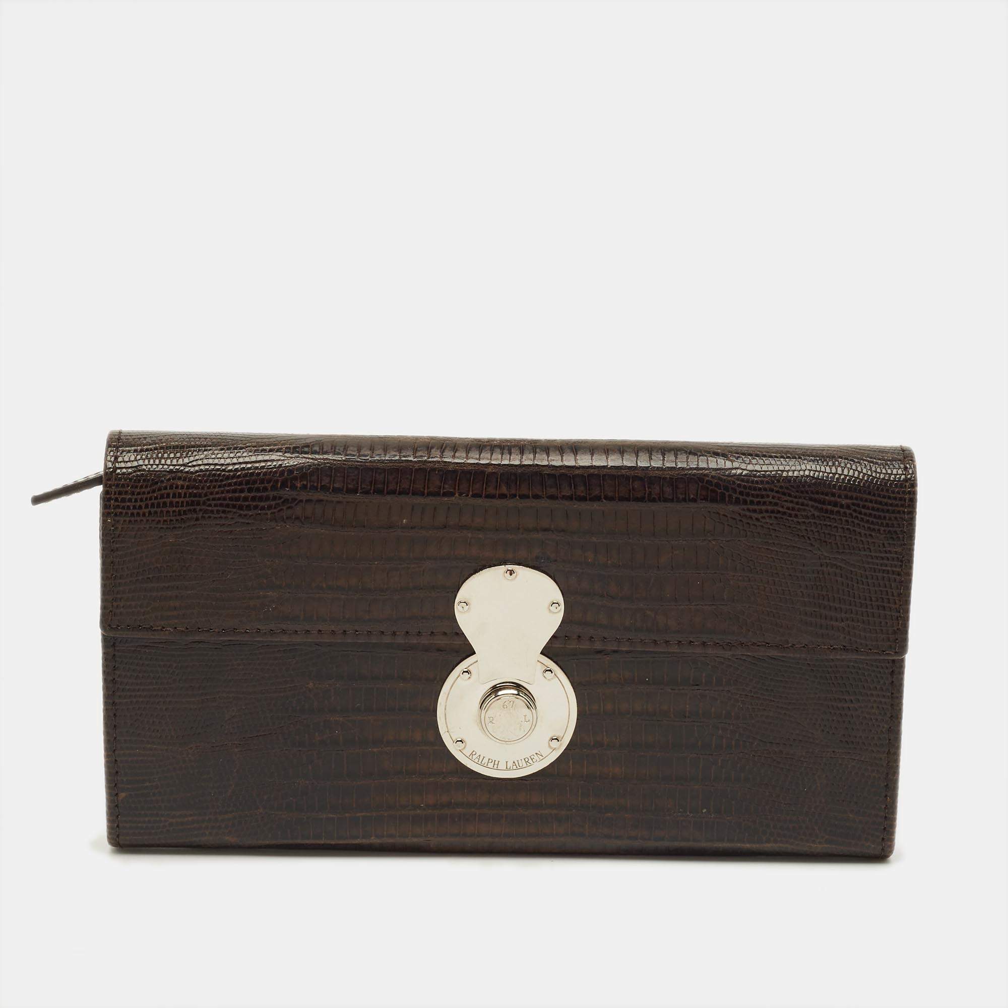 Pre Owned محفظة رالف لورين كونتيننتال ريكي جلد تمساح أمريكي عنابي