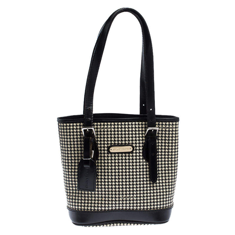 Ralph Lauren Black/White Canvas and Leather Houndstooth Tote