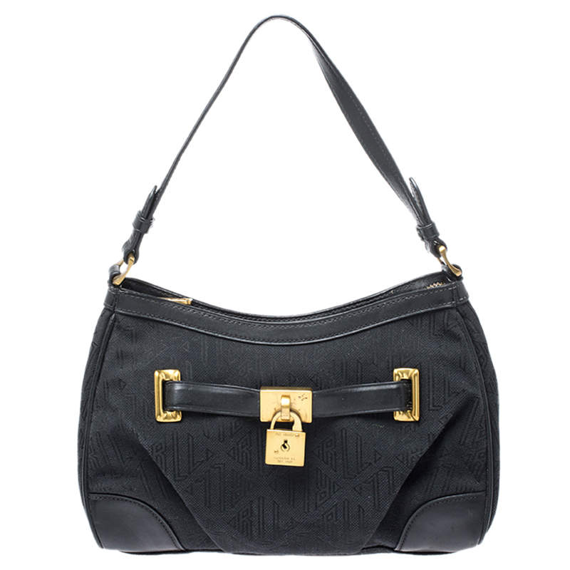 Pre Owned Ralph Lauren Black Canvas and Leather Shoulder Bag
