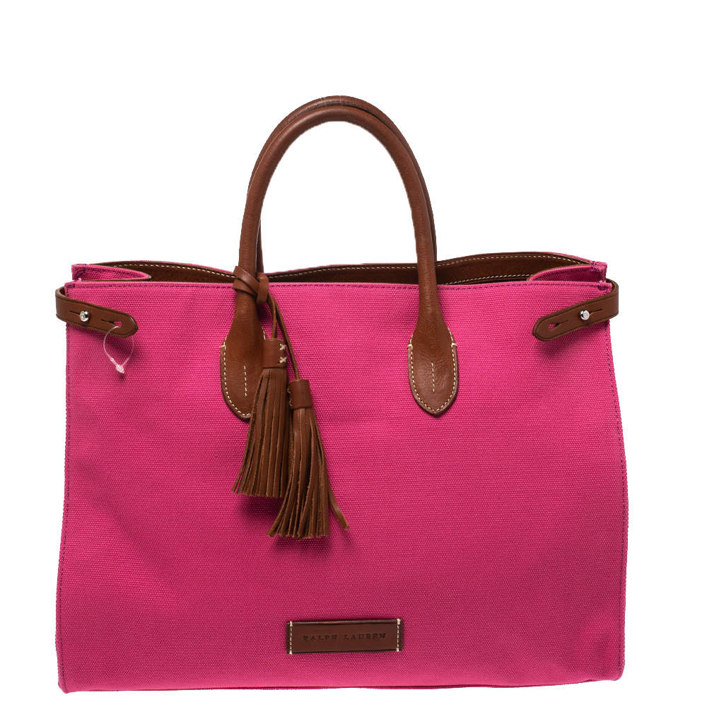 Ralph Lauren Hot Pink Canvas and Leather Tassel Tote