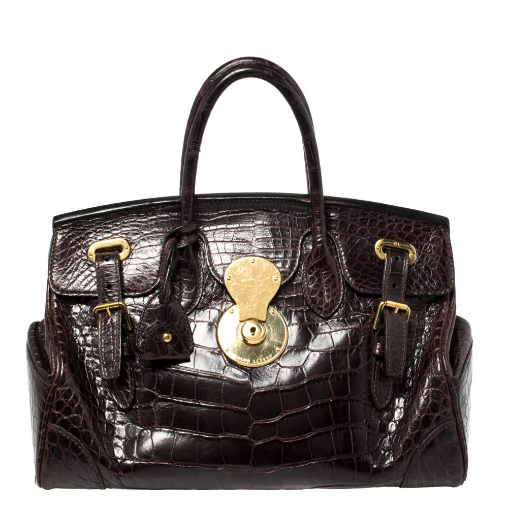 Pre Owned حقيبة يد رالف لورين ريكي جلد تمساح أرجواني داكن