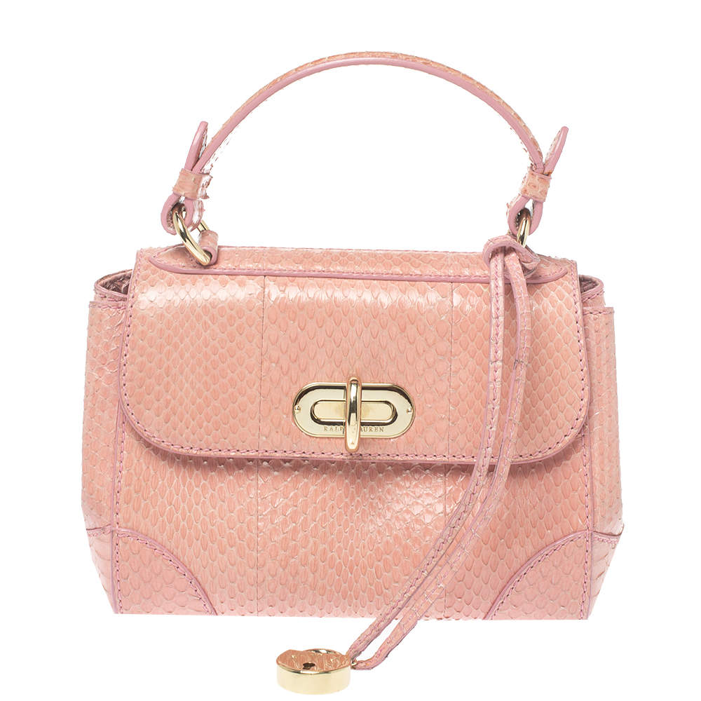 Pre Owned Ralph Lauren Pink Snakeskin Mini Tiffin Top Handle Bag