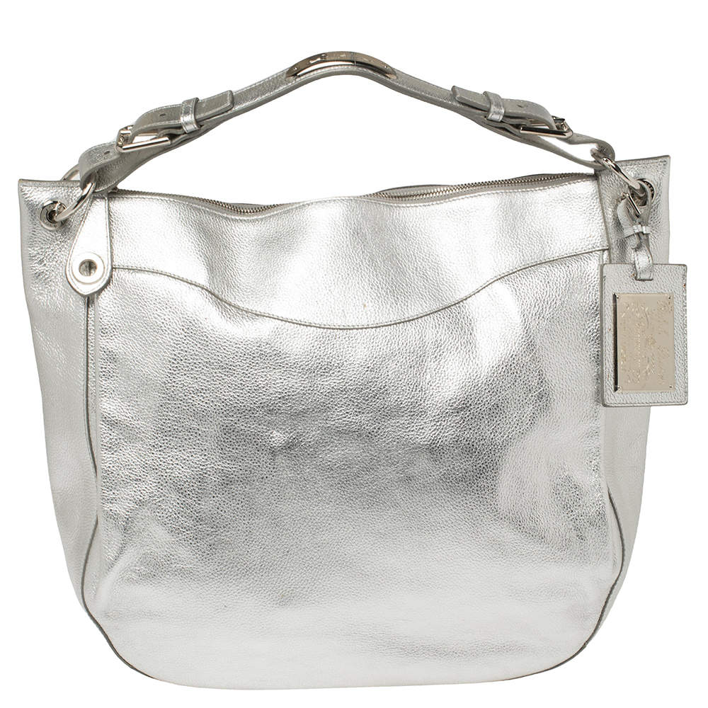 Pre Owned Ralph Lauren Silver Leather Buckle Handle Hobo