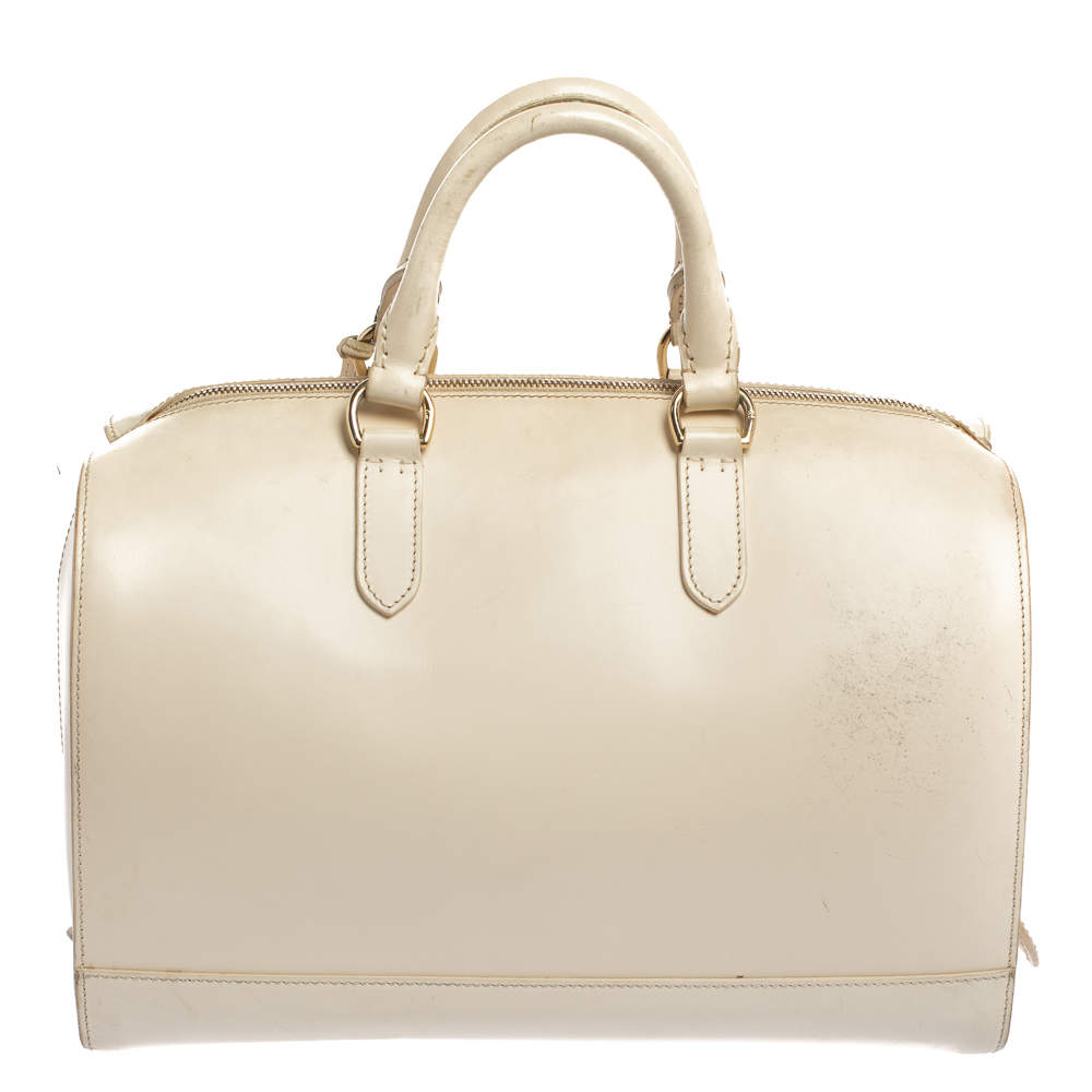 Ralph Lauren Cream White Leather Stirrup Boston Bag - ShopStyle