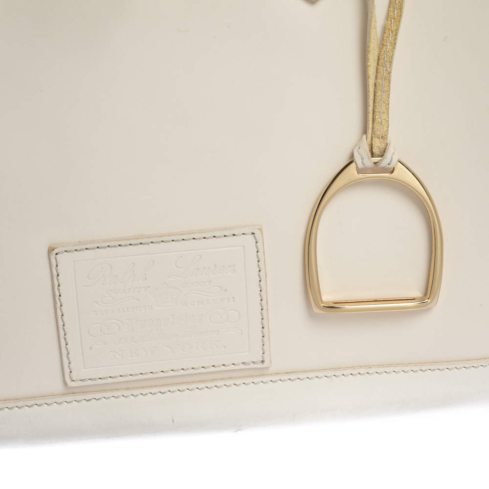 Ralph Lauren Cream White Leather Stirrup Boston Bag - ShopStyle