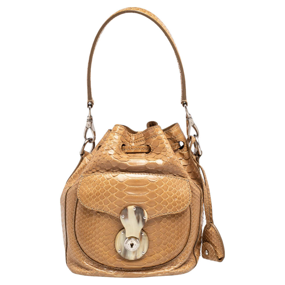 Pre Owned Ralph Lauren Beige Python Ricky Drawstring Bucket Bag