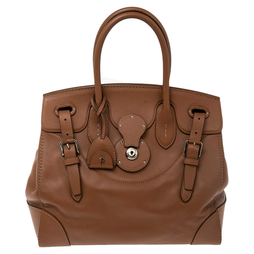 مملوكة مسبقًا حقيبة ساتشل رالف لورين ريكي جلد بني فاتح 