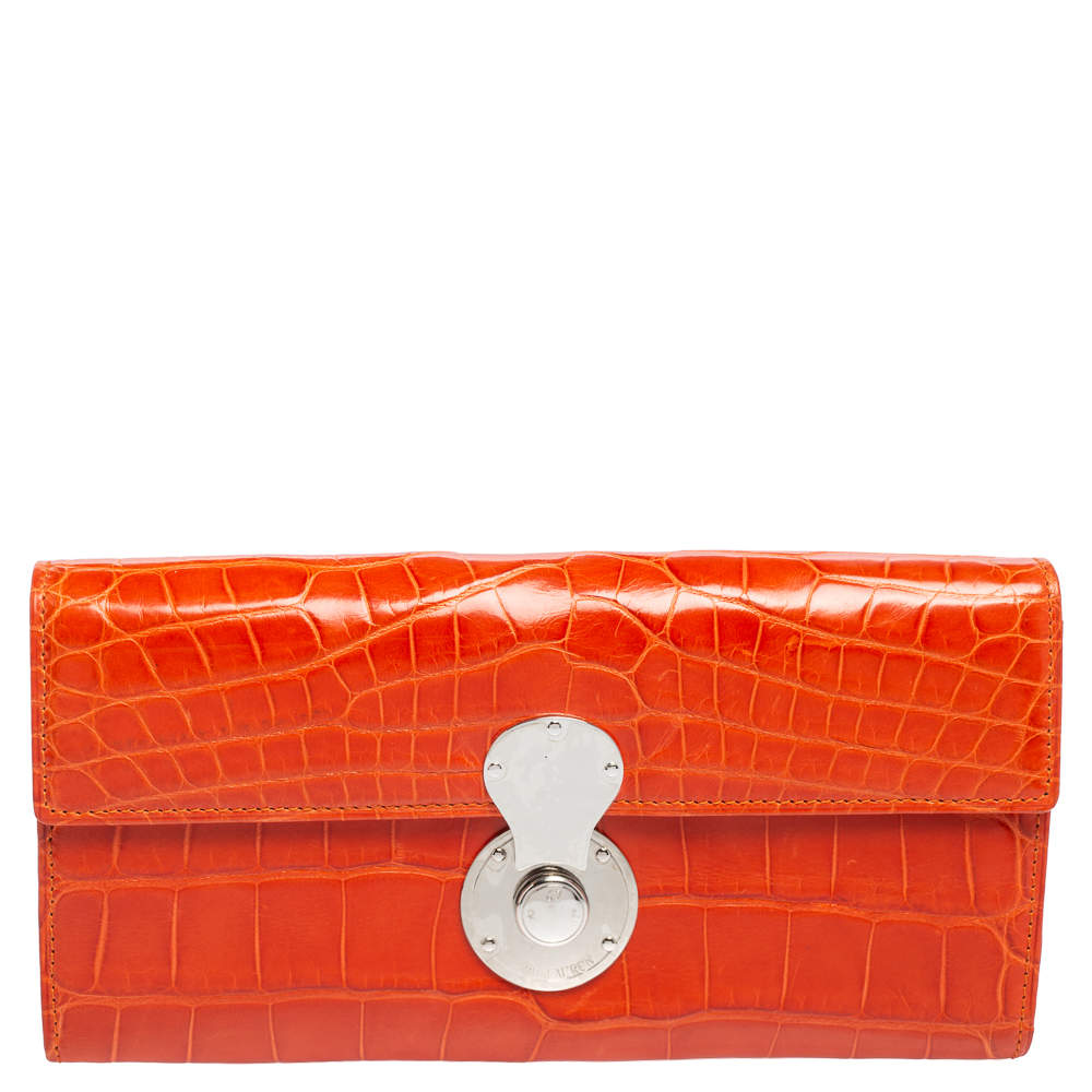 Pre Owned Ralph Lauren Orange Alligator Ricky Continental Wallet