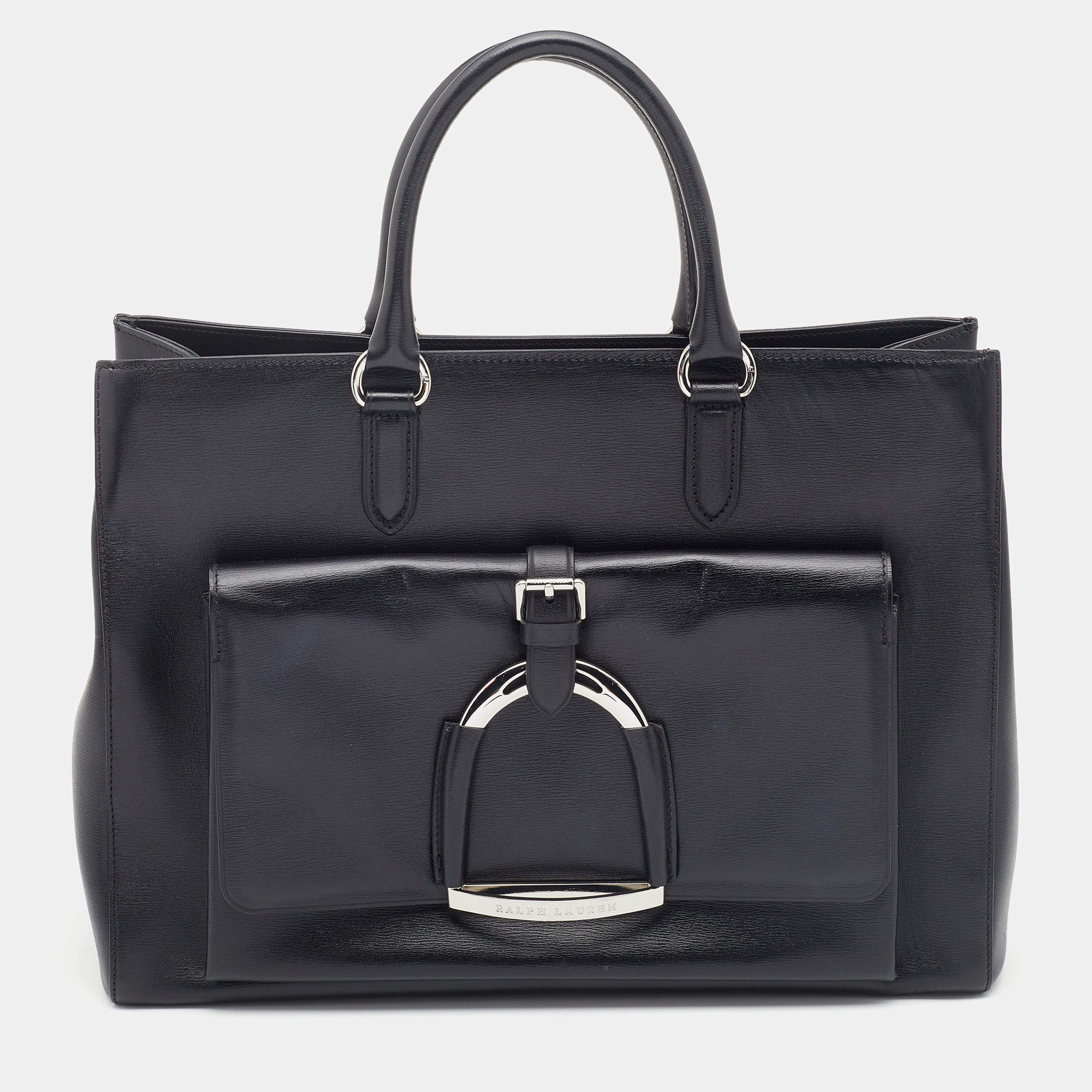 Pre Owned Ralph Lauren Black Leather Stirrup Tote