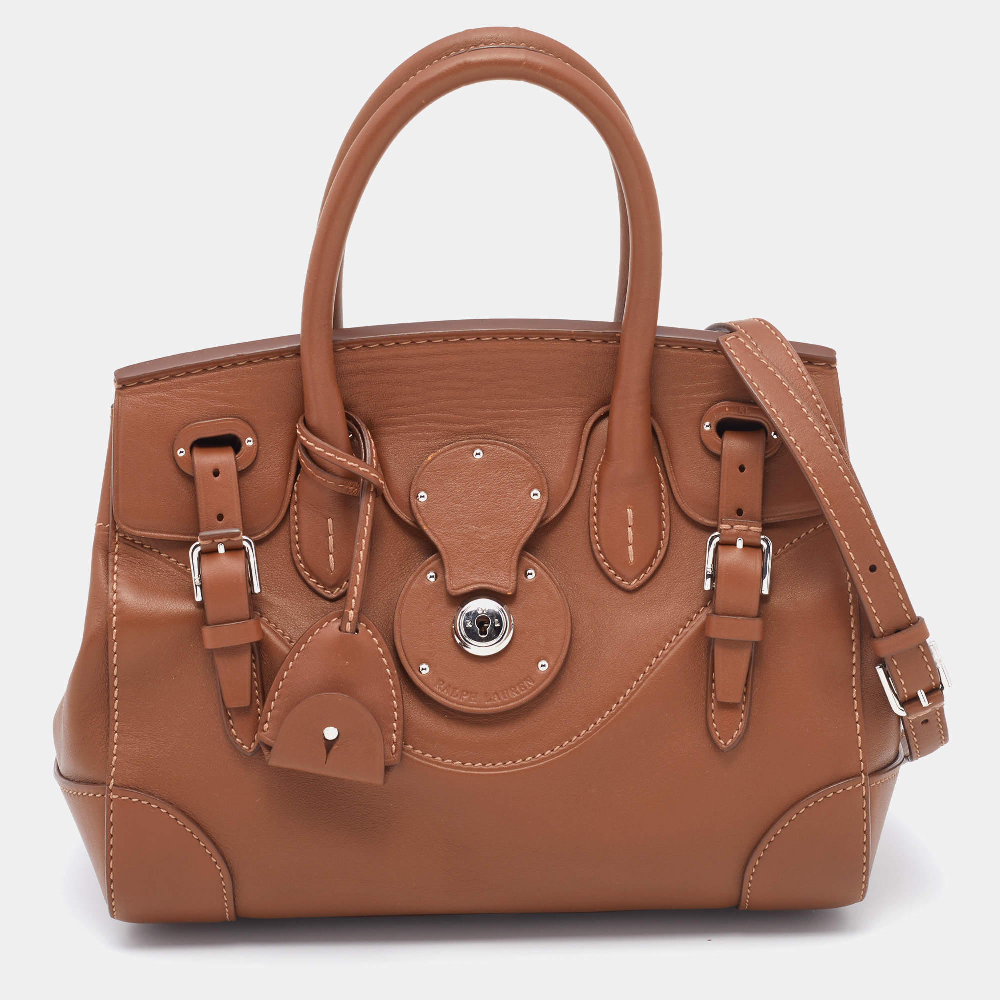 مملوكة مسبقًا حقيبة ساتشل رالف لورين ريكي جلد بني