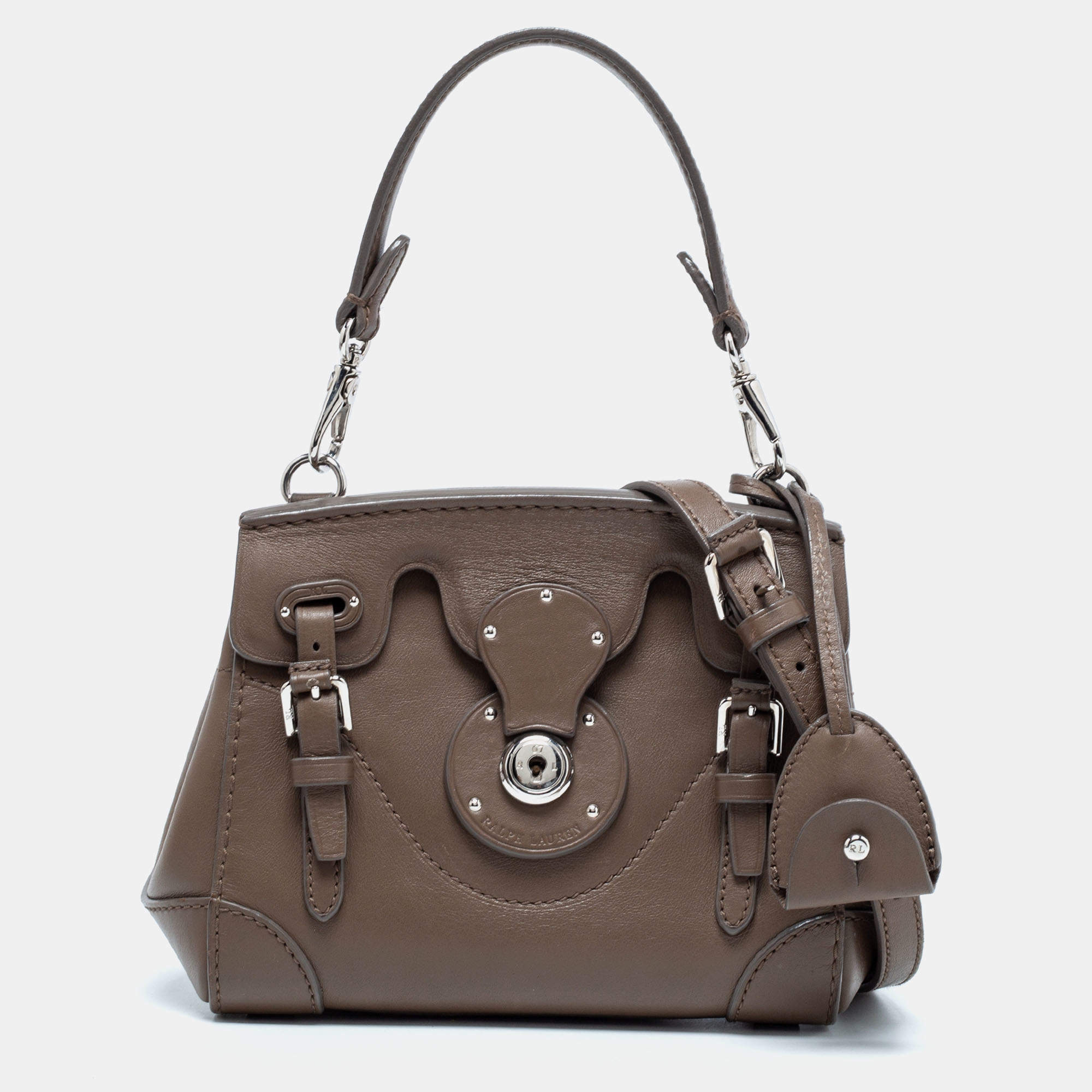 Pre Owned Ralph Lauren Dark Beige Leather Ricky Top Handle Bag