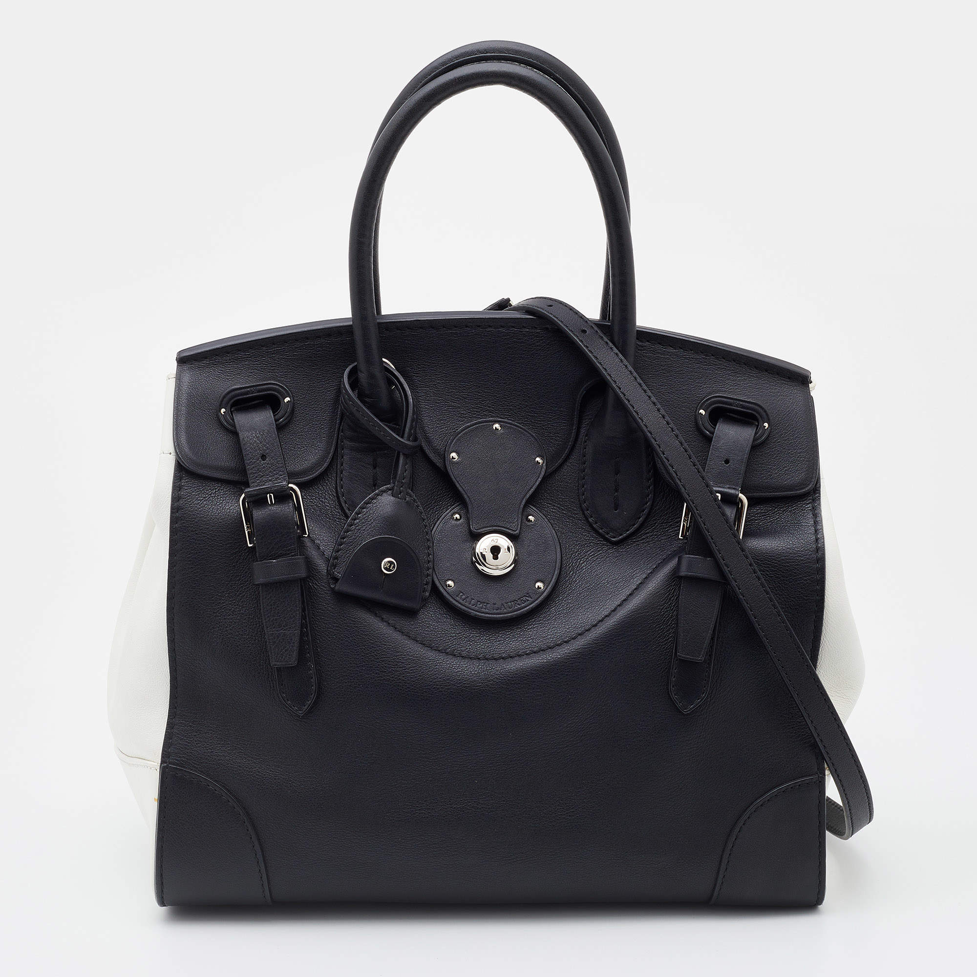Pre Owned Ralph Lauren Black/White Leather Soft Ricky Tote