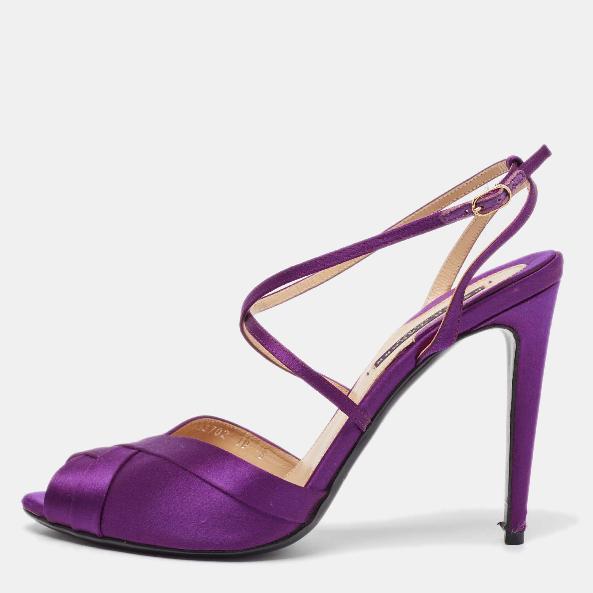 Ralph Lauren Purple Satin Ankle Strap Sandals Size 40