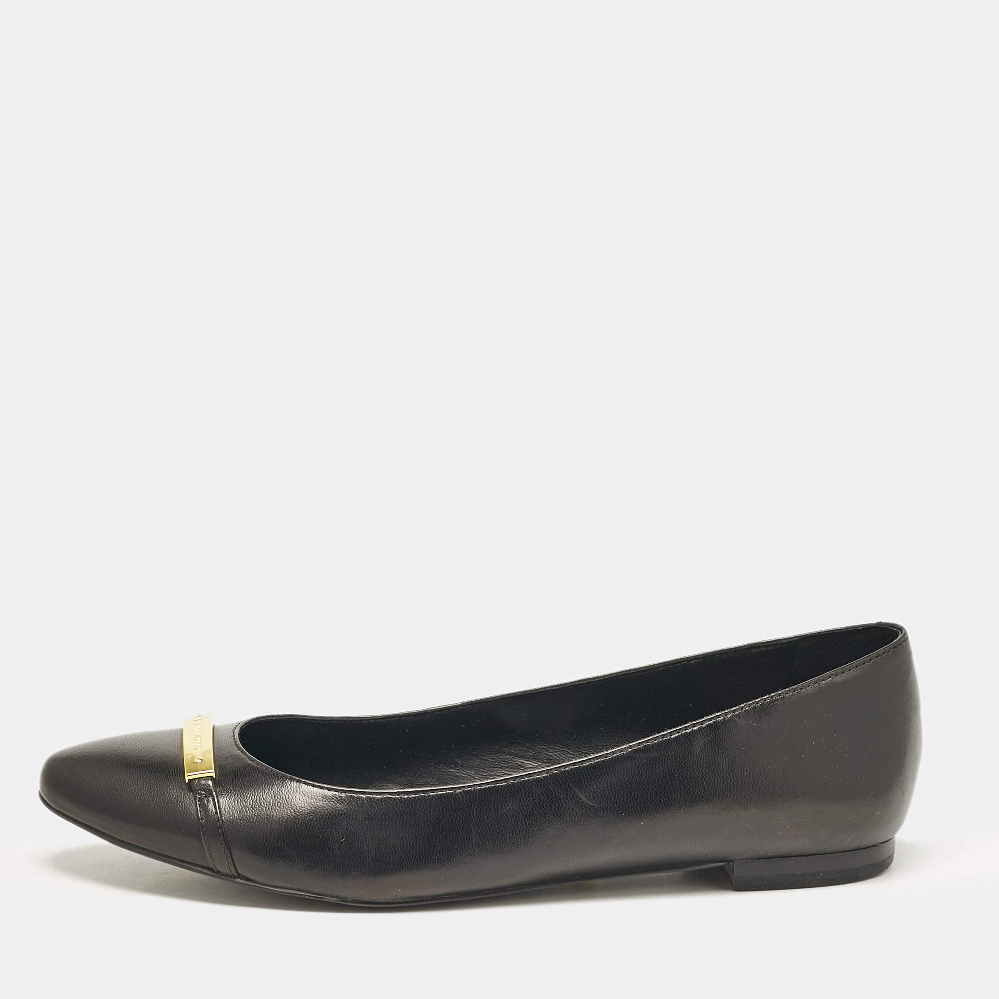 Pre Owned Ralph Lauren Black Leather Ballet Flats Size 38