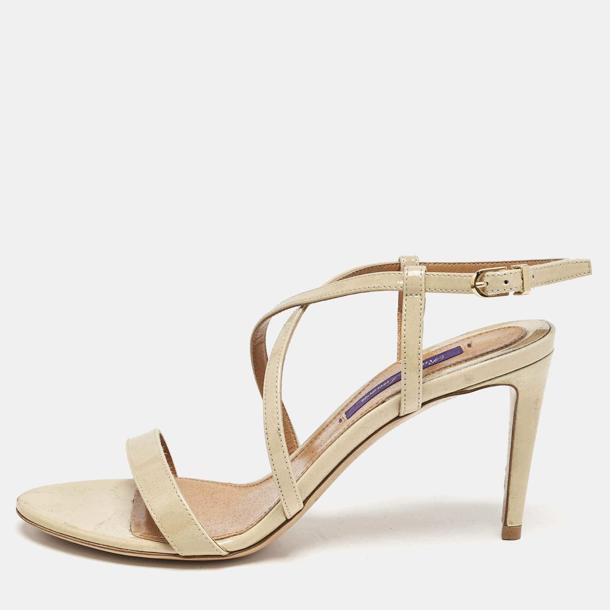 Pre Owned Ralph Lauren Beige Patent Leather Crisscross Ankle Strap Sandals Size 38