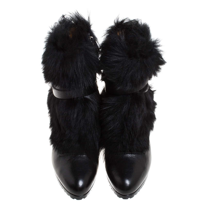 Ralph Lauren Black Leather and Faux Fur Vivian Ankle Boots Size 40 Ralph  Lauren | TLC